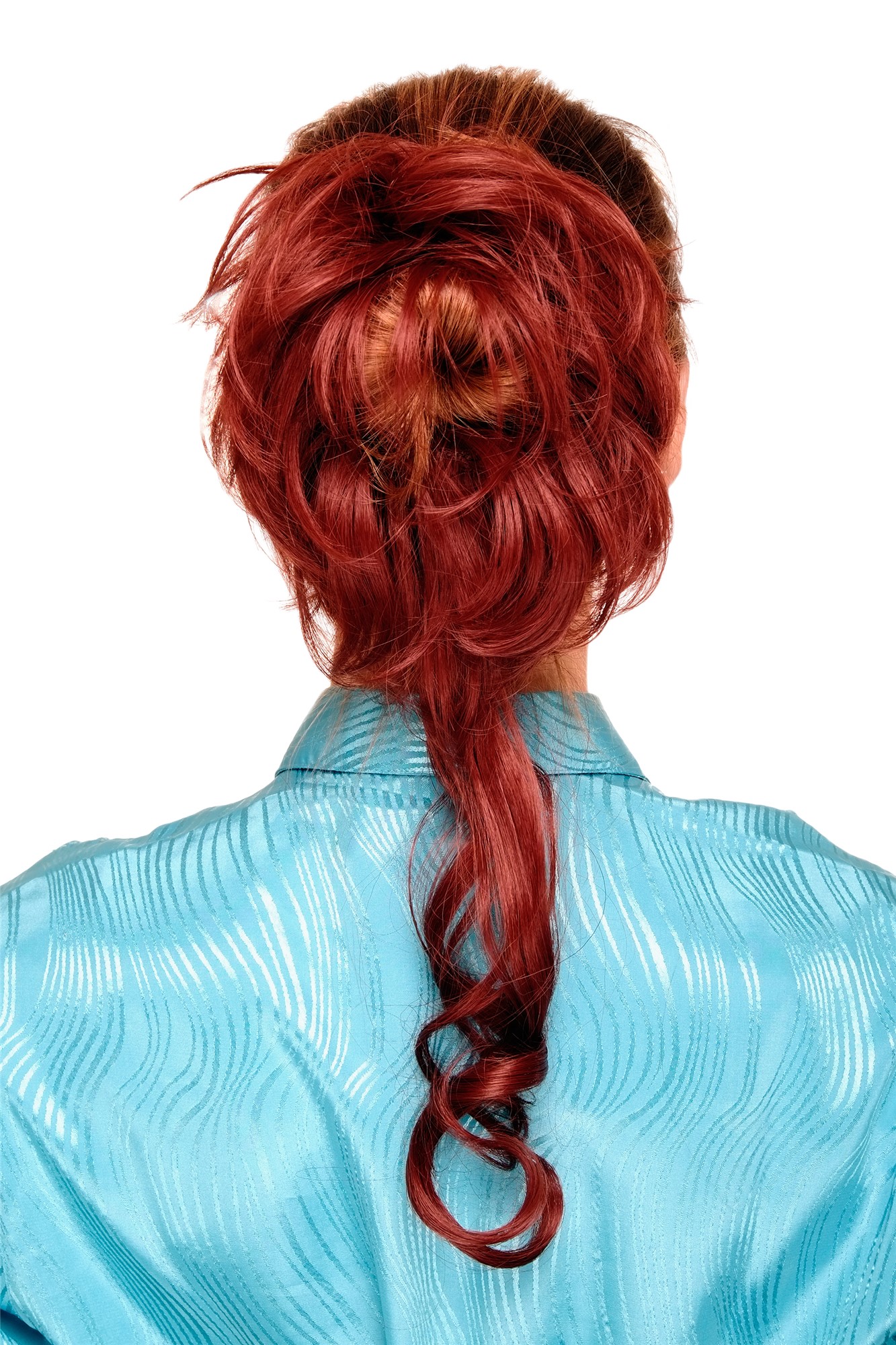 Hair Piece baroque voluminous wild curled scrunchy comb dark auburn YZF-3072HT, front view, WIG ME UP: Your Perücken Online Shop Ponytails, Red, curled, shoulder-length