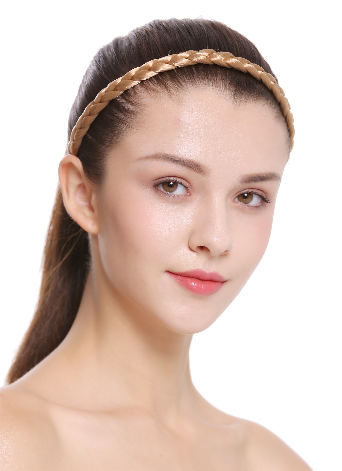 Schmales Haarband geflochten Breite: 1 cm Honigblond CXT-008-216, Vorderansicht, WIG ME UP: Ihr Perücken Online Shop Haarreifen geflochten Honigblond 42 cm