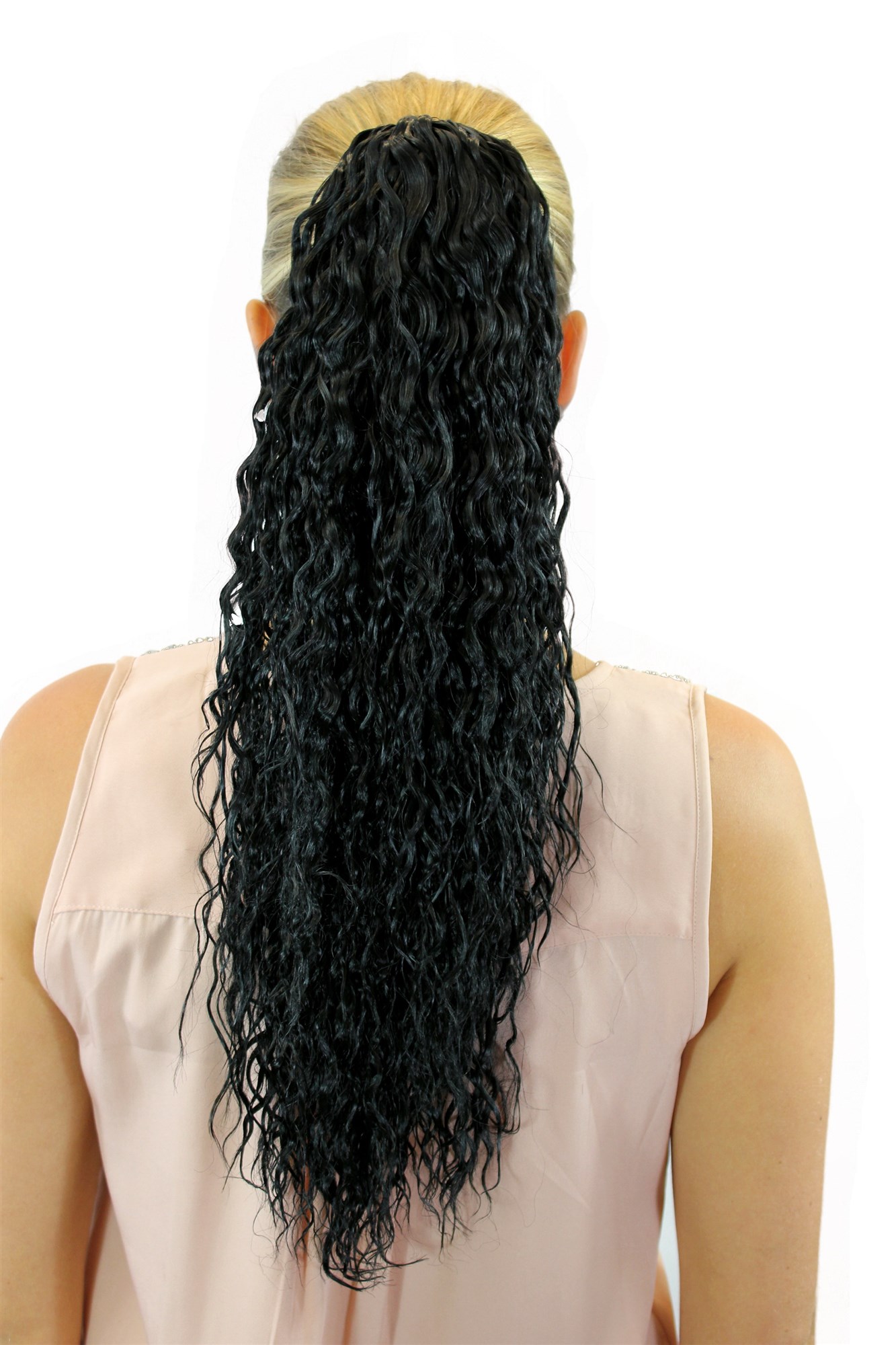 JL-602-1B Ponytail Hairpiece extension long waved wavy black claw clamp 21", view 2, WIG ME UP: Your Perücken Online Shop Ponytails, velvet black, wavy, long