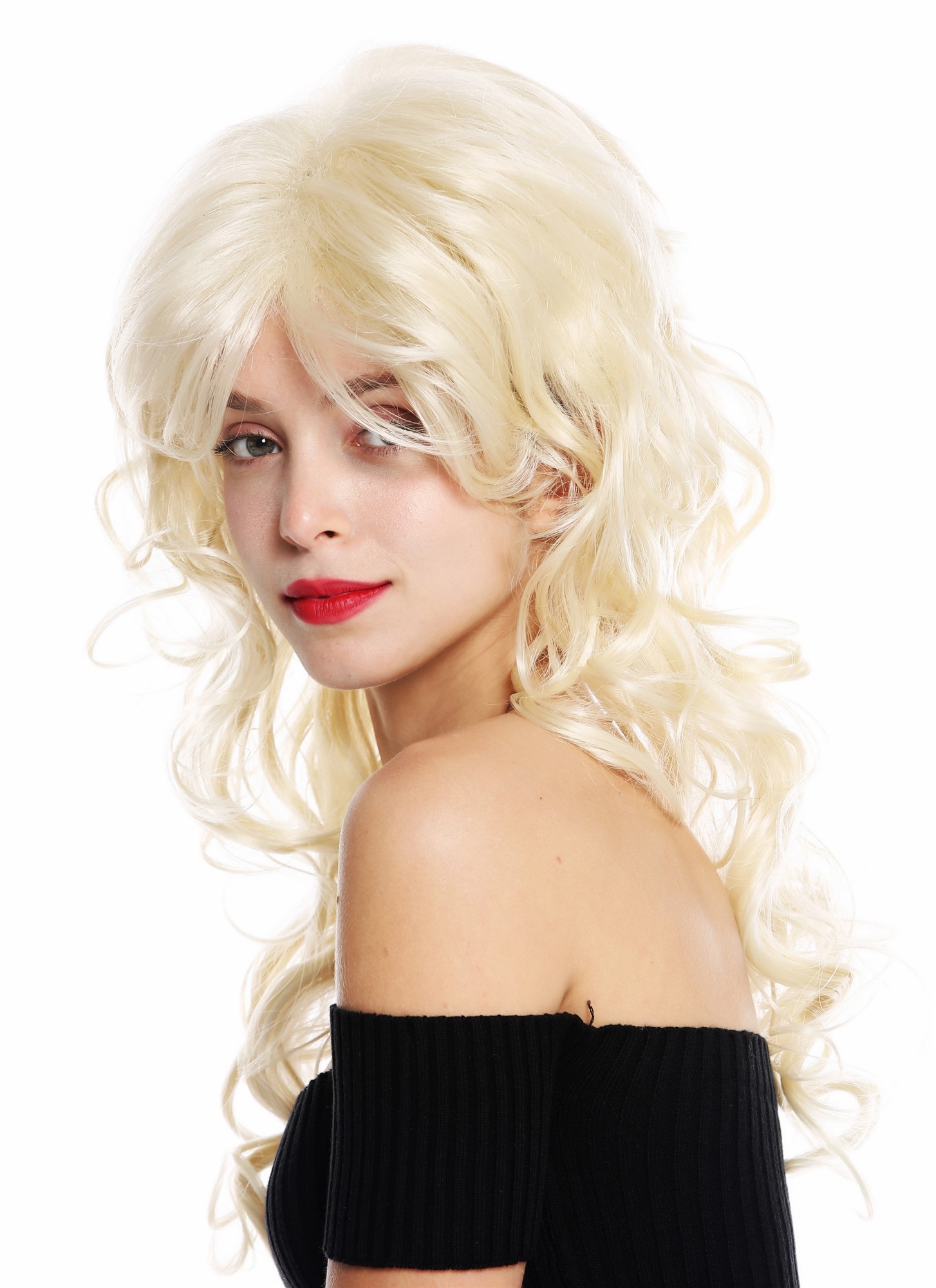 hochwertige Qualitätsperücken, Diva Perücke lockig langhaarig platinblond 613, Ansicht 2, WIG ME UP: Ihr Perücken Online Shop lockige Tressen-Perücke mit Kopfhaut-Imitat Blond lange Haare für Damen