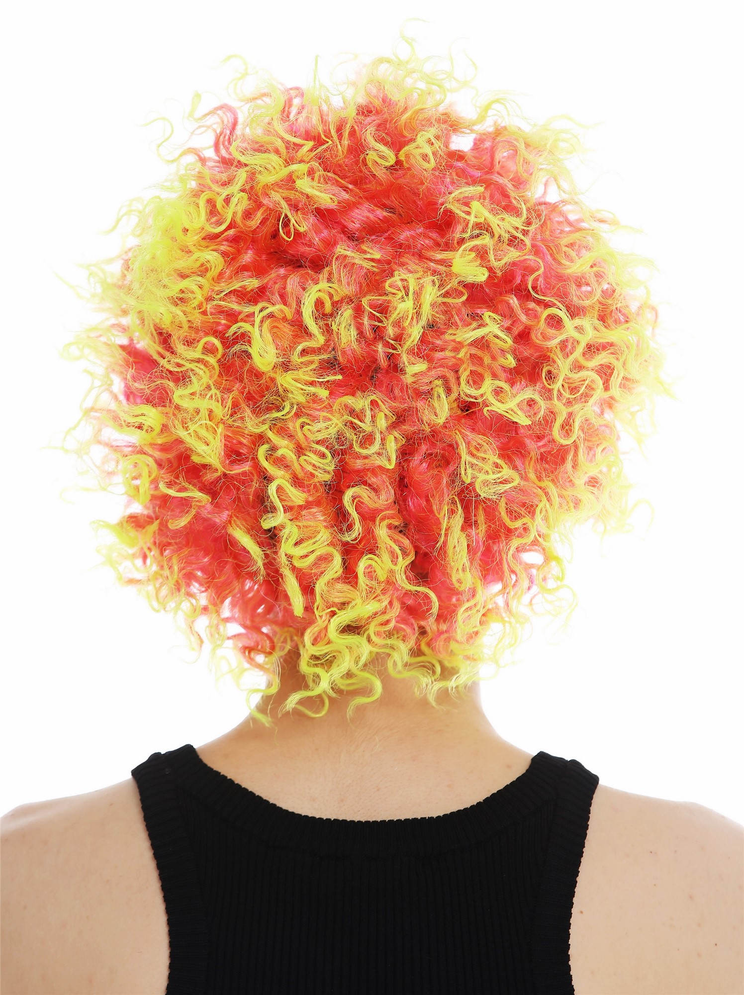 günstige Party Perücke, Perücke kurz lockig kraus rot gelb 31954-FR41-91, Ansicht 6, WIG ME UP: Ihr Perücken Online Shop lockige Party Perücke Pink-Neongelb-Mix kurze Haare Unisex