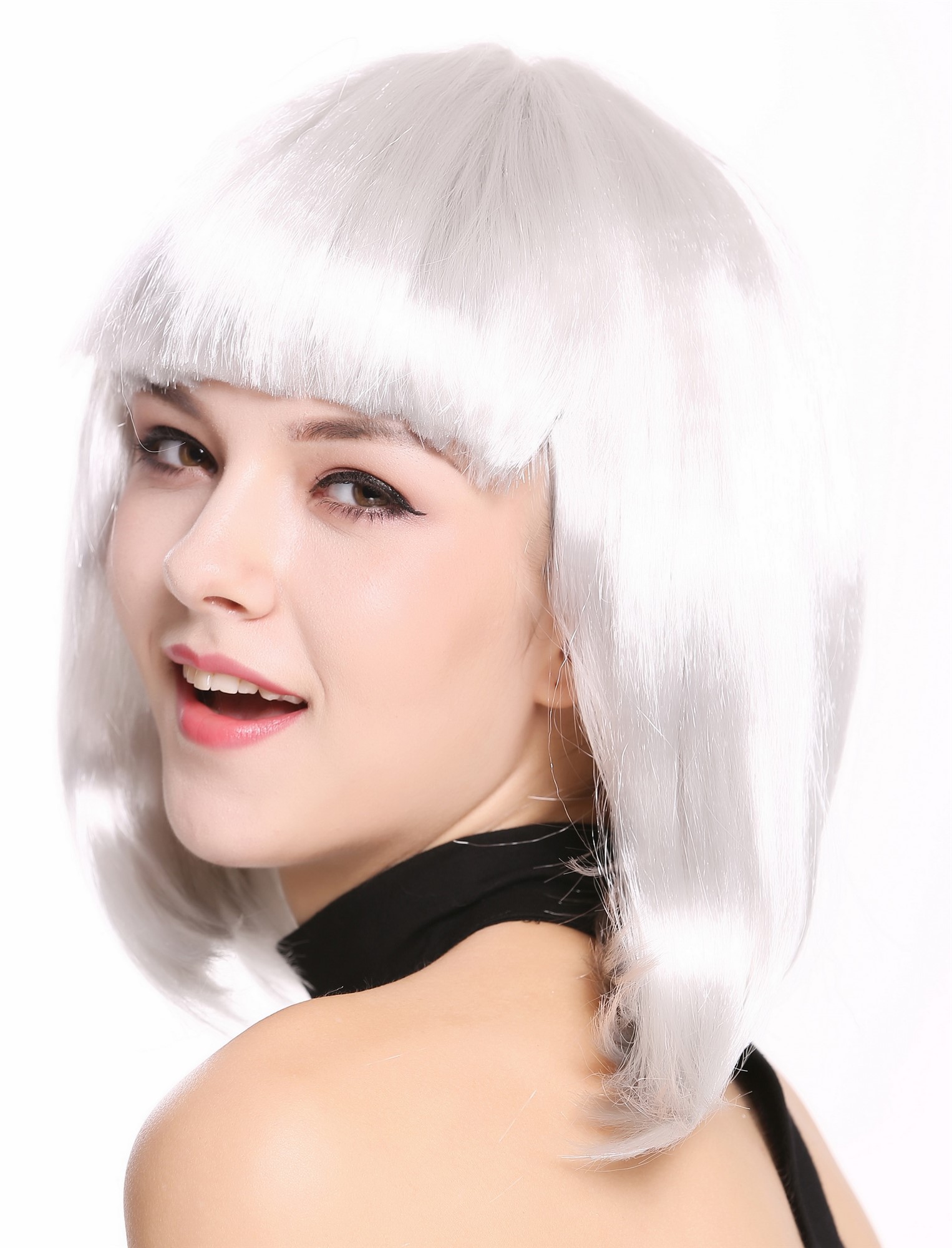 Lady Wig Halloween Disco bob longbob shoulder length bangs silver grey 0073, view 2, WIG ME UP: Your Perücken Online Shop Party Wig, Ladies, Grey, straight, shoulder-length