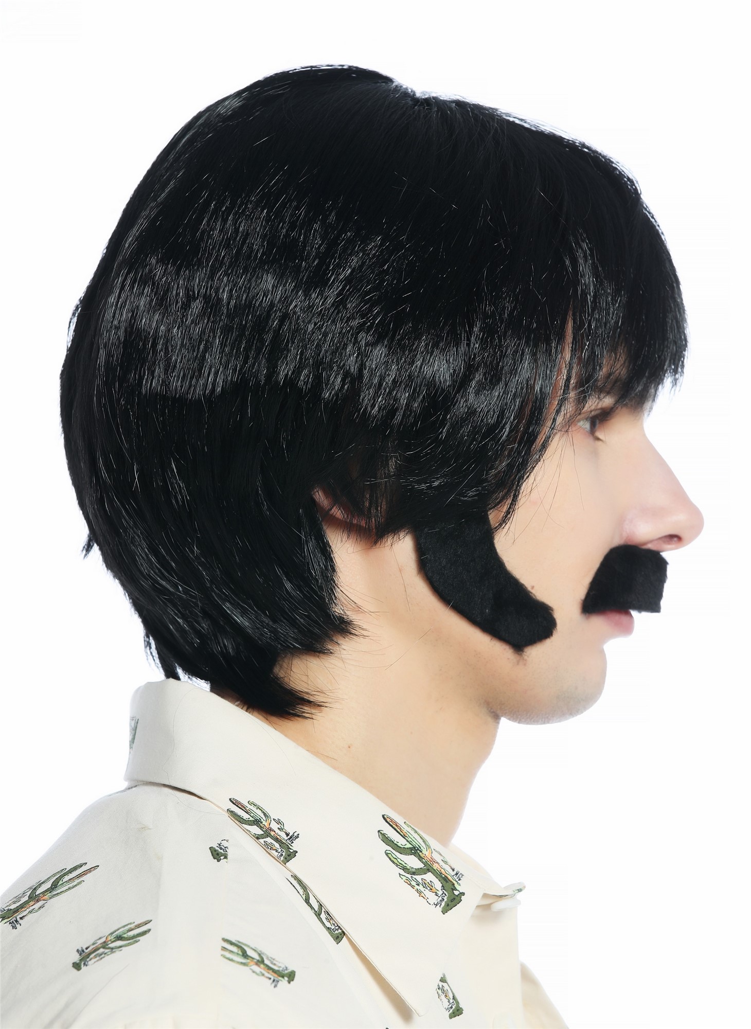 Wig Mustache Sideburns Set Halloween Carnival retro 70's TV Show Cop black 91872, front view, WIG ME UP: Your Perücken Online Shop Party Wig, Men, Black, straight, short