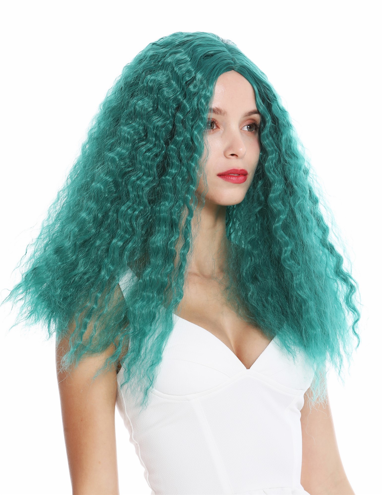 Quality Wigs, Ladies, turquoise green, curled, long