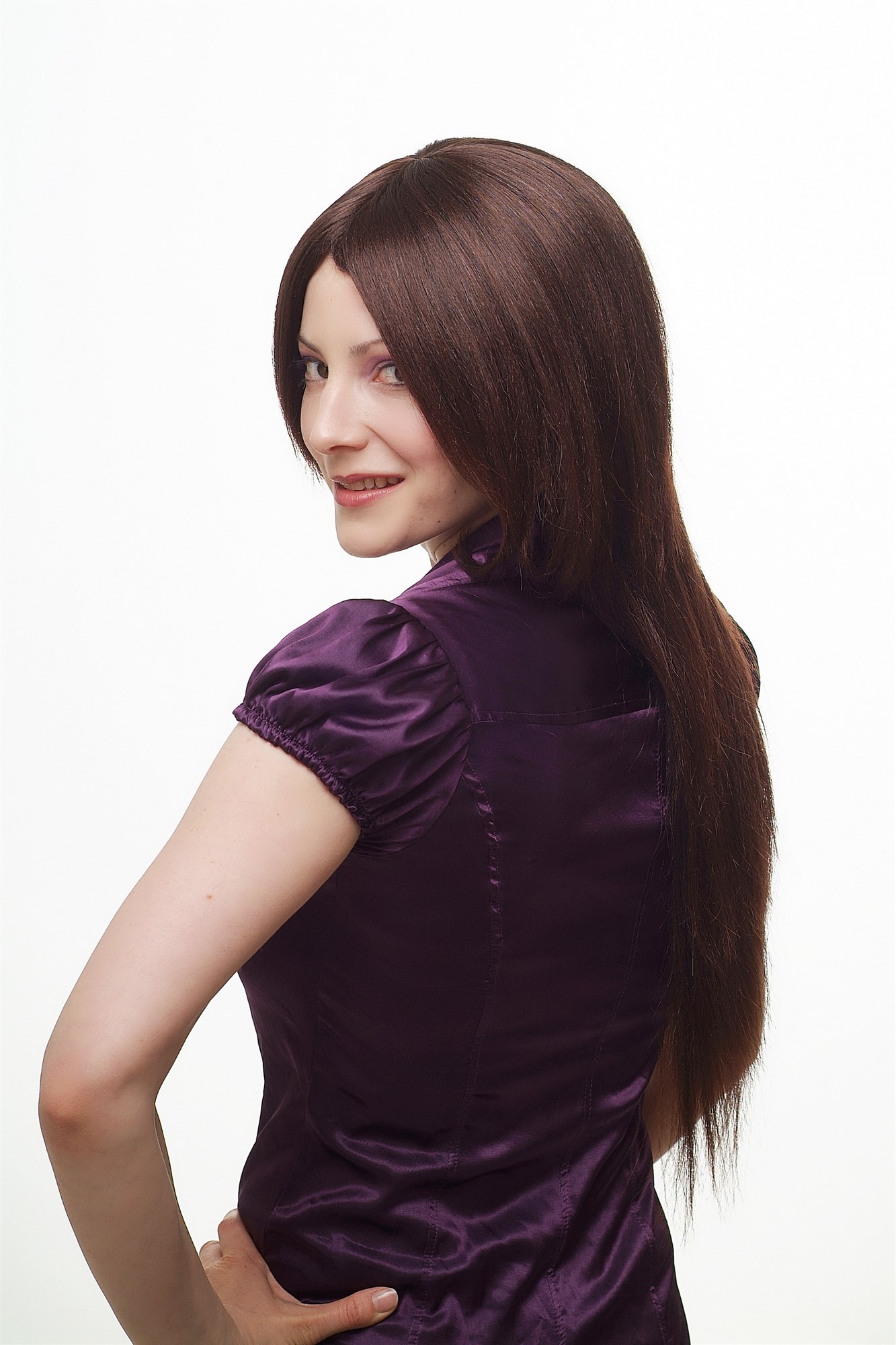 hochwertige Qualitätsperücken, Perücke lang glatt voluminös toupiert H9382-2T33, Ansicht 6, WIG ME UP: Ihr Perücken Online Shop glatte Tressen-Perücke mit Kopfhaut-Imitat Braun sehr lange Haare für Damen