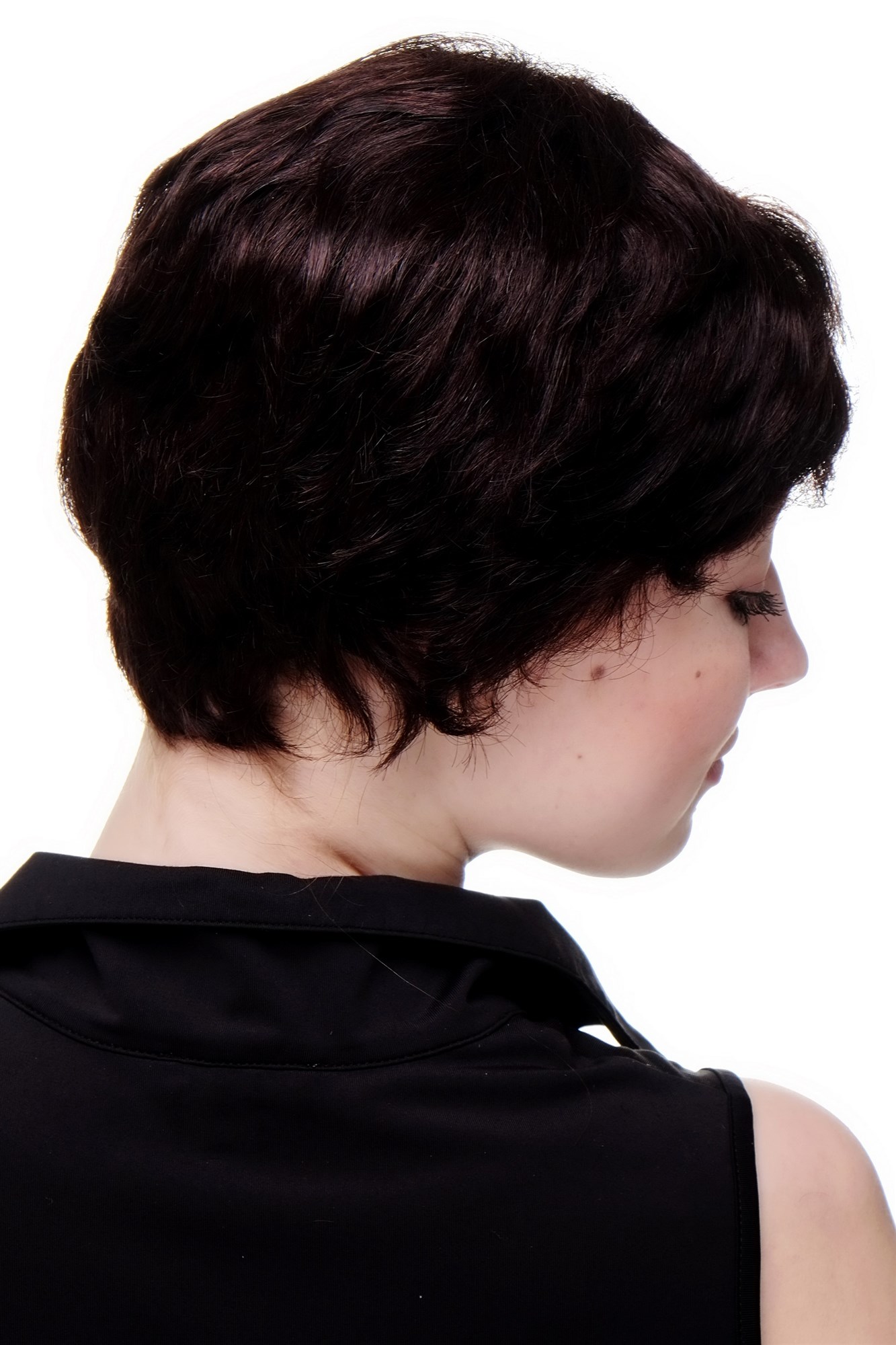 hochwertige Qualitätsperücken, Echthaarperücke Dunkelbraun Kurz Wellig 9908HH-4, Ansicht 6, WIG ME UP: Ihr Perücken Online Shop wellige Tressen-Perücke 100% Echthaar Braun kurze Haare für Damen