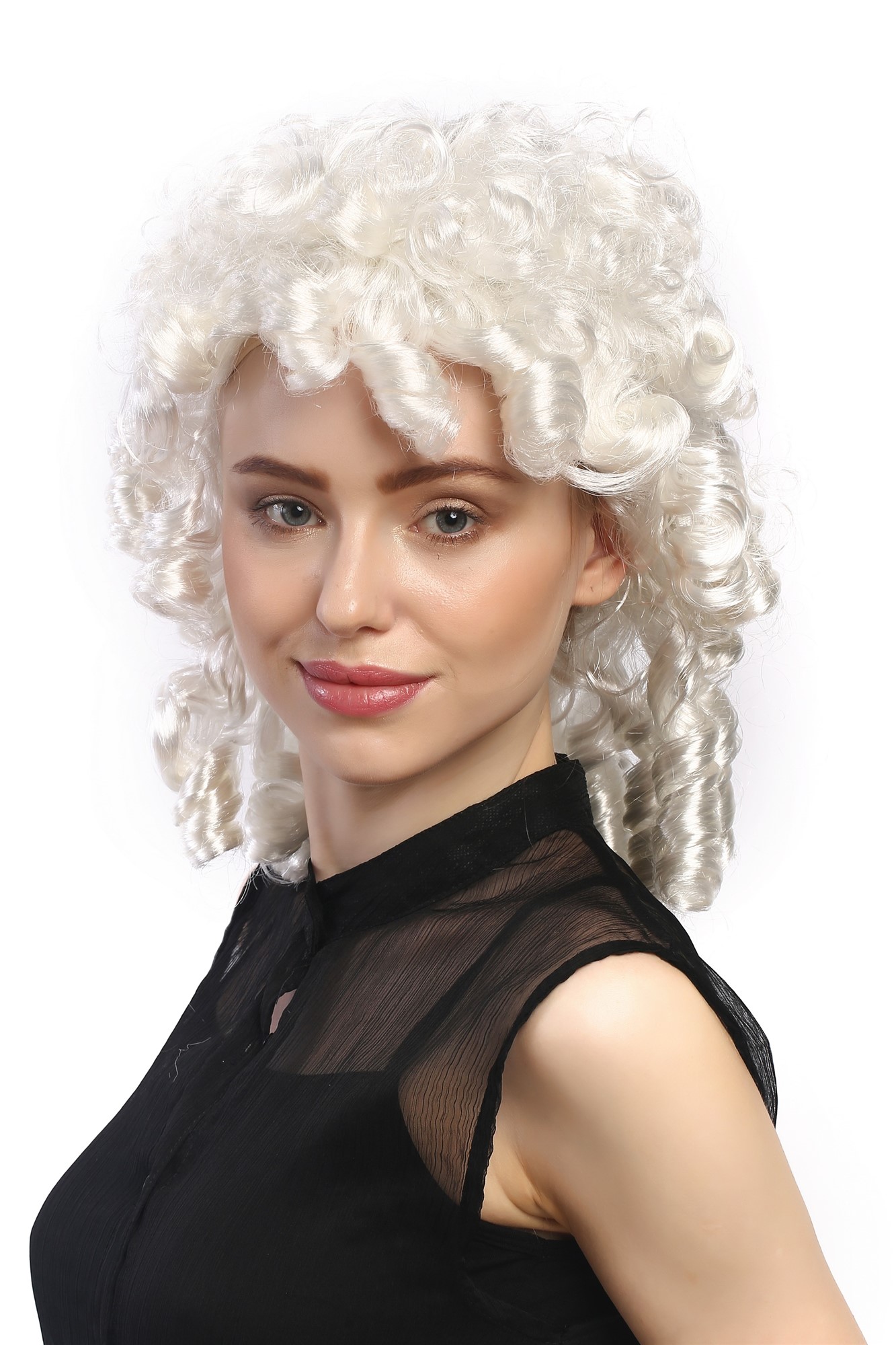günstige Party Perücke, Perücke Barock Spirallocken Weiß 90901-ZA68, Vorderansicht, WIG ME UP: Ihr Perücken Online Shop lockige Party Perücke Weiß schulterlange Haare für Damen