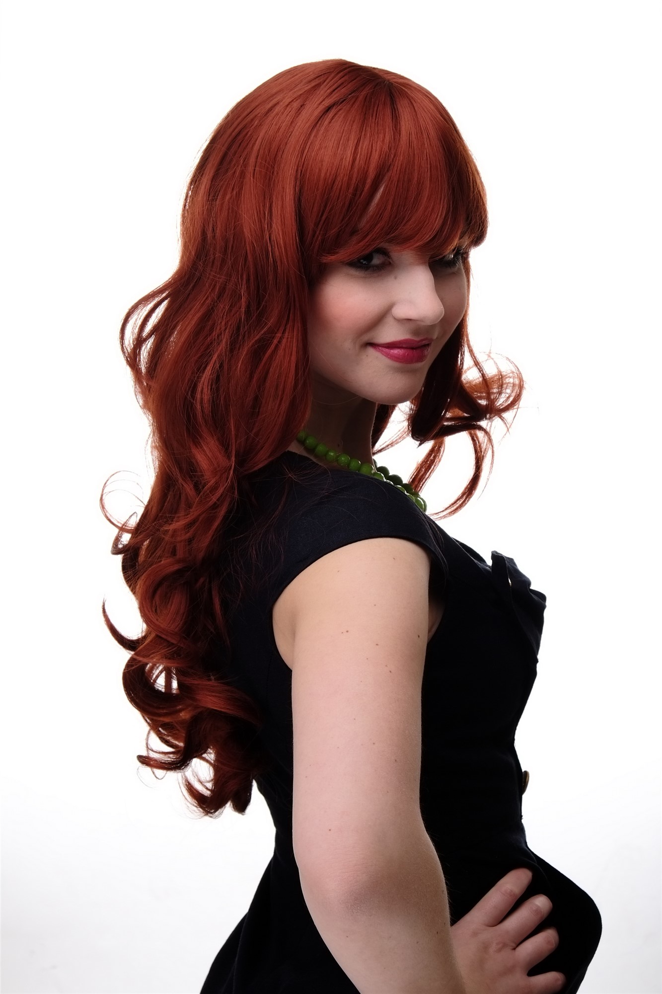 Lady wig very long curling tips straight top fringe bangs dark copper red 285, view 3, WIG ME UP: Your Perücken Online Shop Quality Wigs, Ladies, copper, curled, long