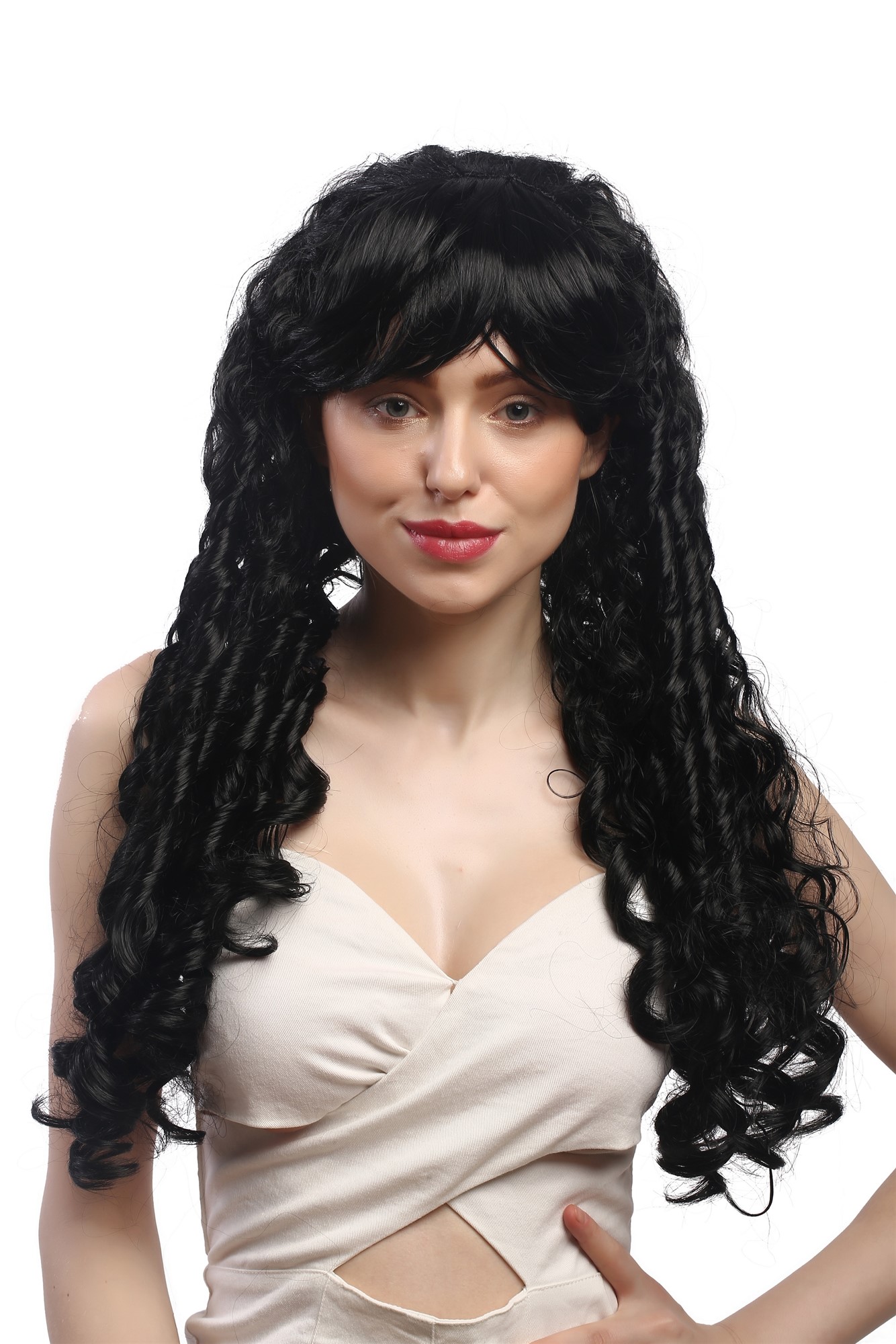 günstige Party Perücke, Perücke Rasta Spirallocken Schwarz 3069-P103, Vorderansicht, WIG ME UP: Ihr Perücken Online Shop lockige Party Perücke Schwarz lange Haare für Damen