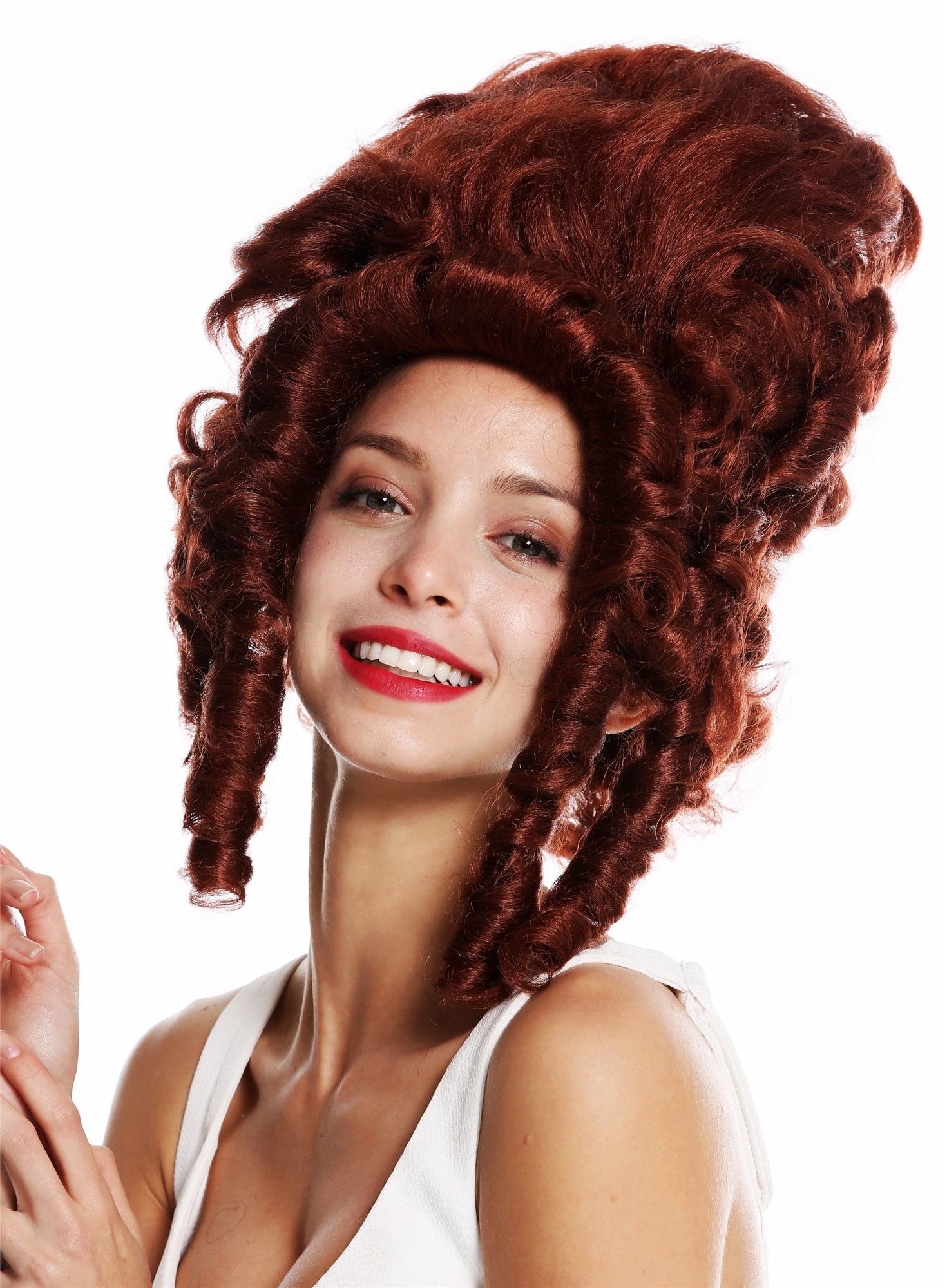 lady wig theatre baroque Marie Antionette countess copper red VK-38, front view, WIG ME UP: Your Perücken Online Shop Quality Wigs, Ladies, copper, curled, shoulder-length