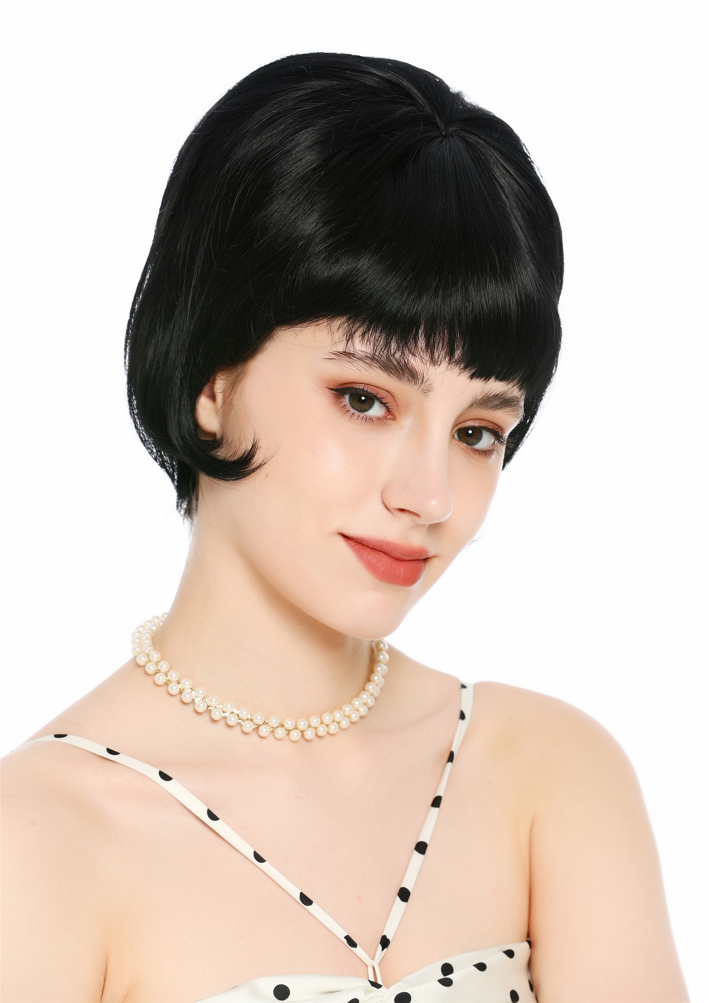 Perücke Damen Retro Vintage 50er 60er Beehive Turmfrisur hochtoupiert kurz Pony Schwarz VK-71-1