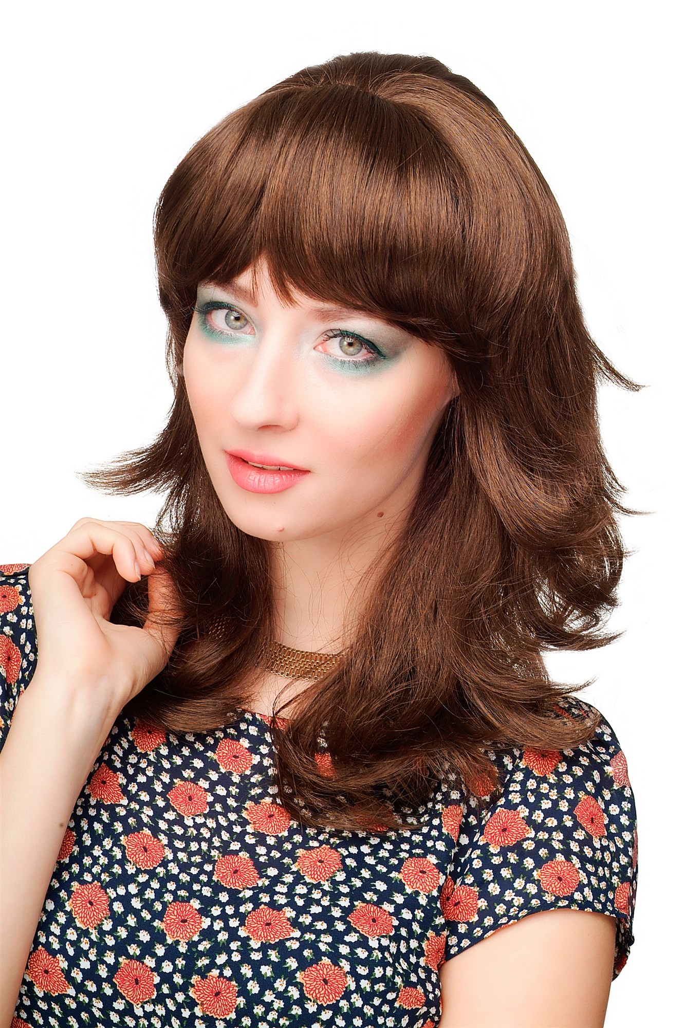 CM-177-8 Lady  Wig shoulder length bangs fringe medium brown brunette slightly curled wavy, front view, WIG ME UP: Your Perücken Online Shop Quality Wigs, Ladies, medium ash brown, wavy, shoulder-length