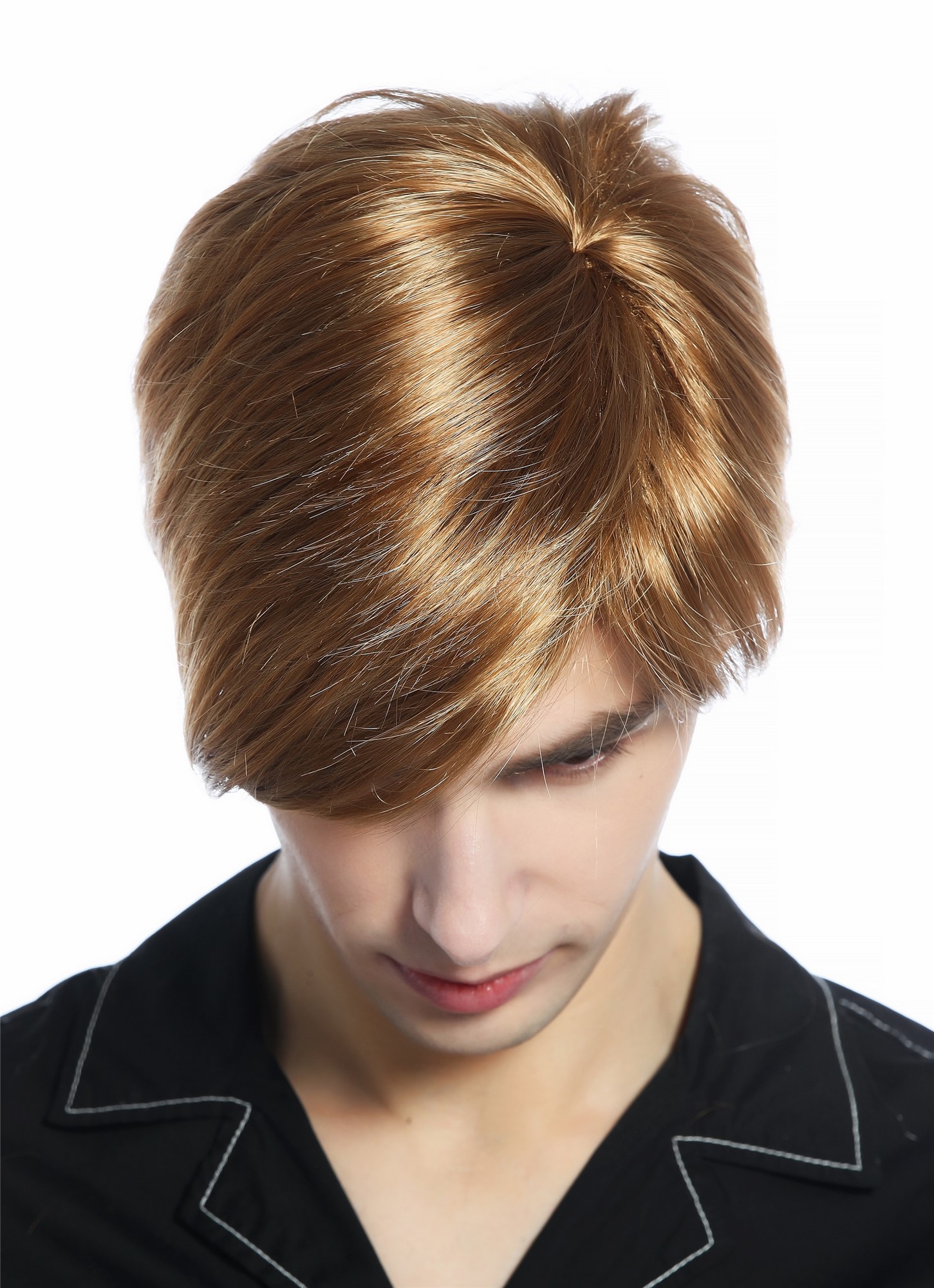 hochwertige Qualitätsperücken, Perücke Herren kurz glatt gescheitelt Scheitel Dunkelblond M230-19, Ansicht 4, WIG ME UP: Ihr Perücken Online Shop glatte Tressen-Perücke Dunkelblond kurze Haare für Herren