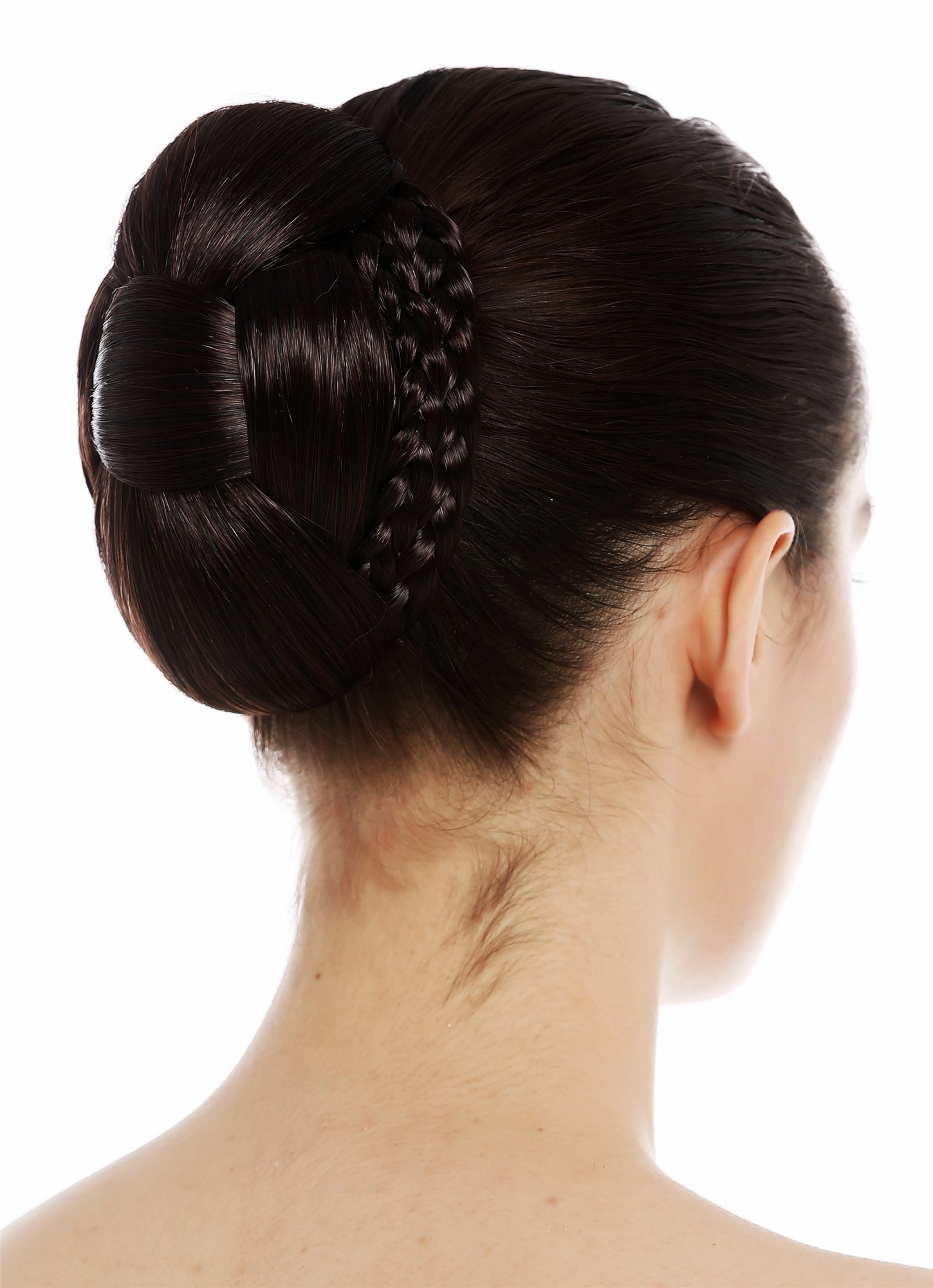 Dutt Haardutt Chignon traditionell geflochten oval groß Schwarz Rot TYP-616-1B/33, Vorderansicht, WIG ME UP: Ihr Perücken Online Shop geflochtener Dutt Haarteil Schwarz-Braun-Mix