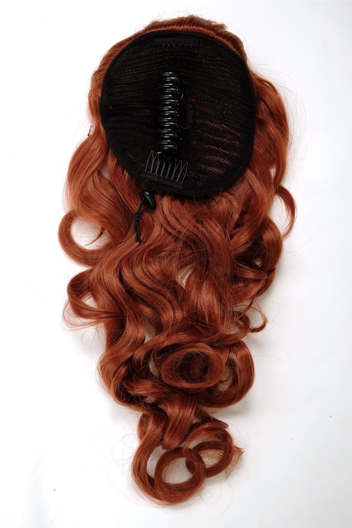 Ponytail clamp combs draw string curled voluminous long dark copper red WK08, view 2, WIG ME UP: Your Perücken Online Shop Ponytails, copper, curled, long