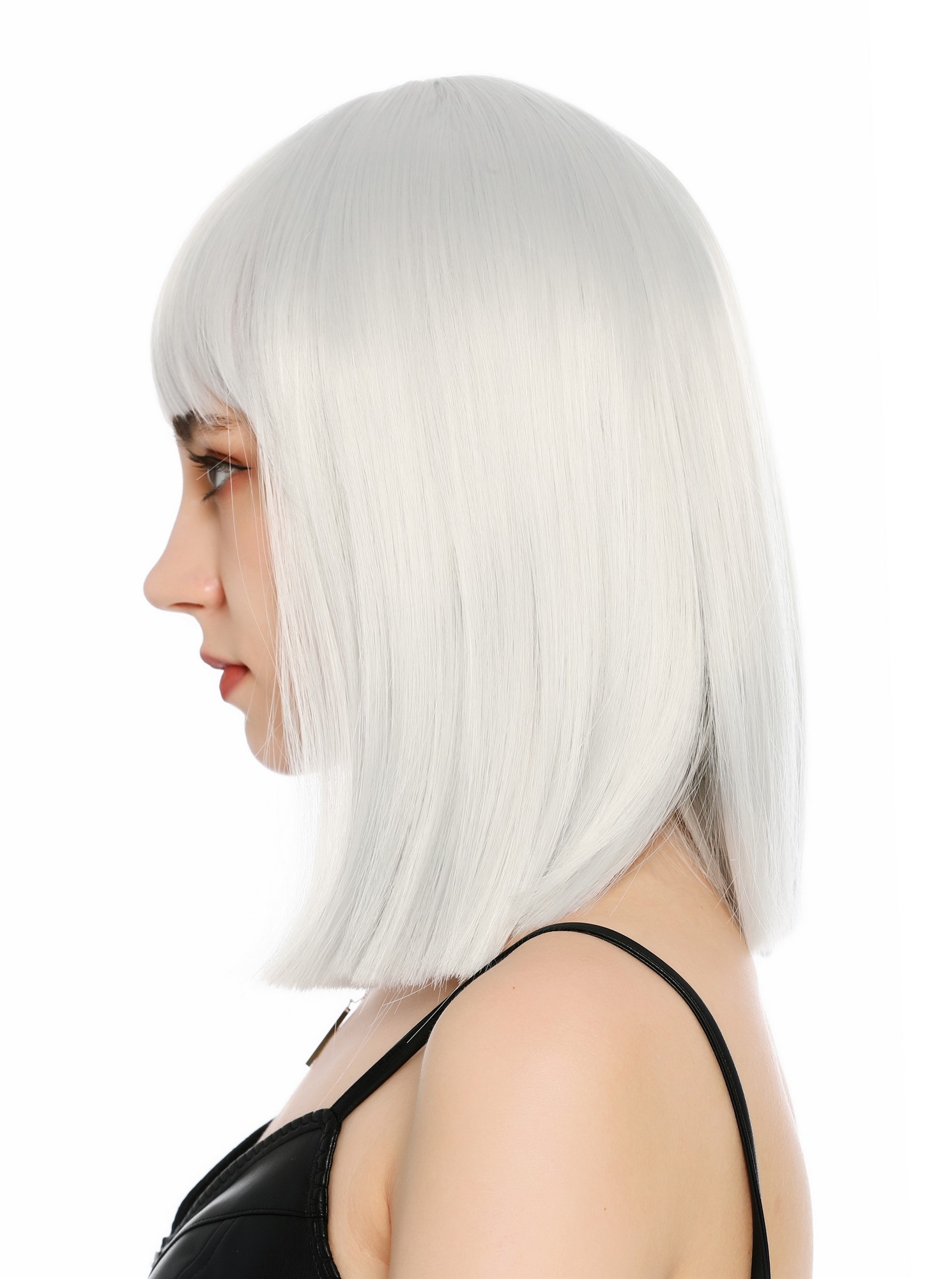 Damenperücke schulterlang blunt cut glatt breiter Pony Disco Grau Hellgrau SZL1498-DHTSilvergrey