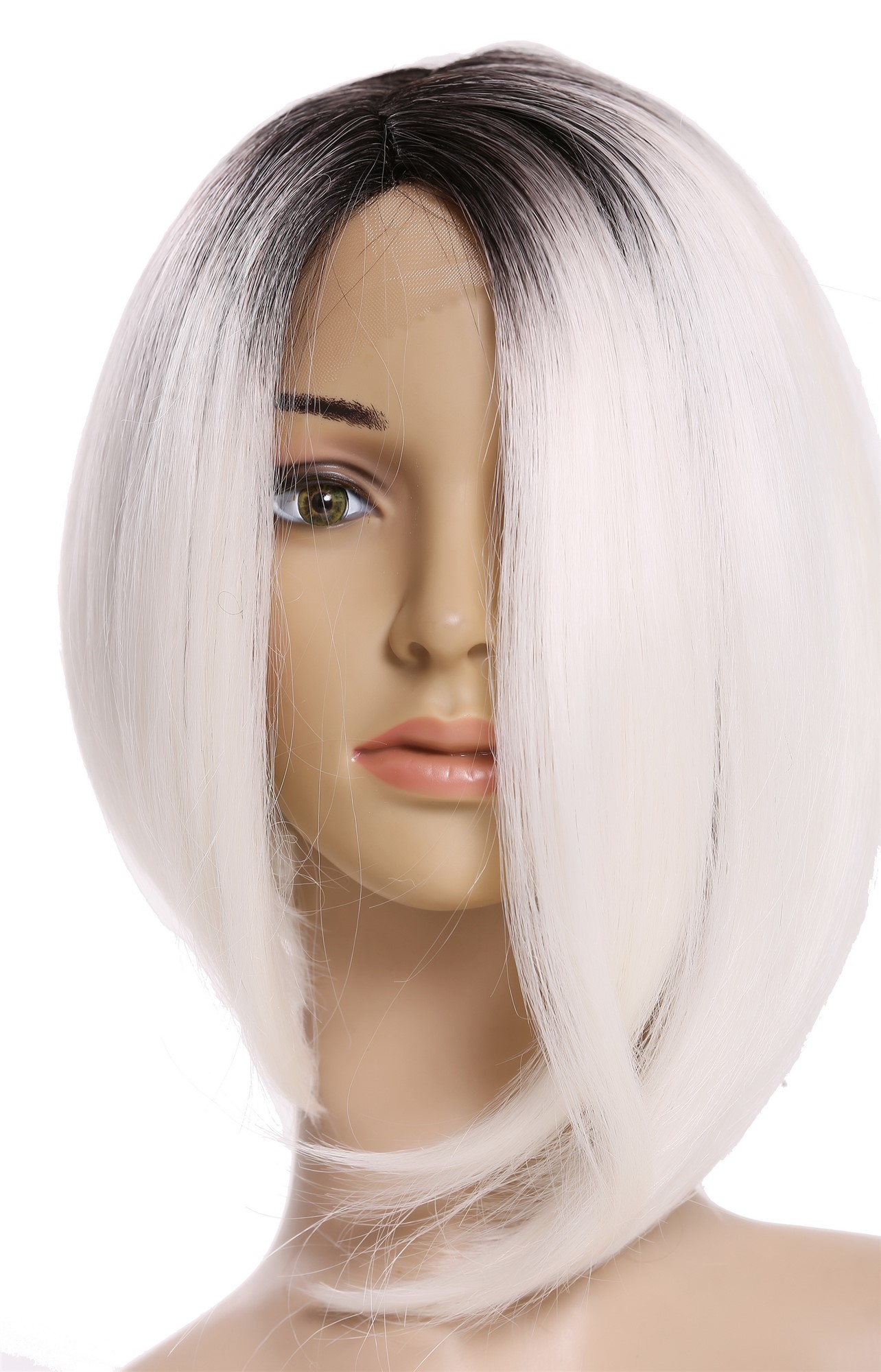 Quality Wigs, Ladies, deep black and flower white mix, straight, shoulder-length