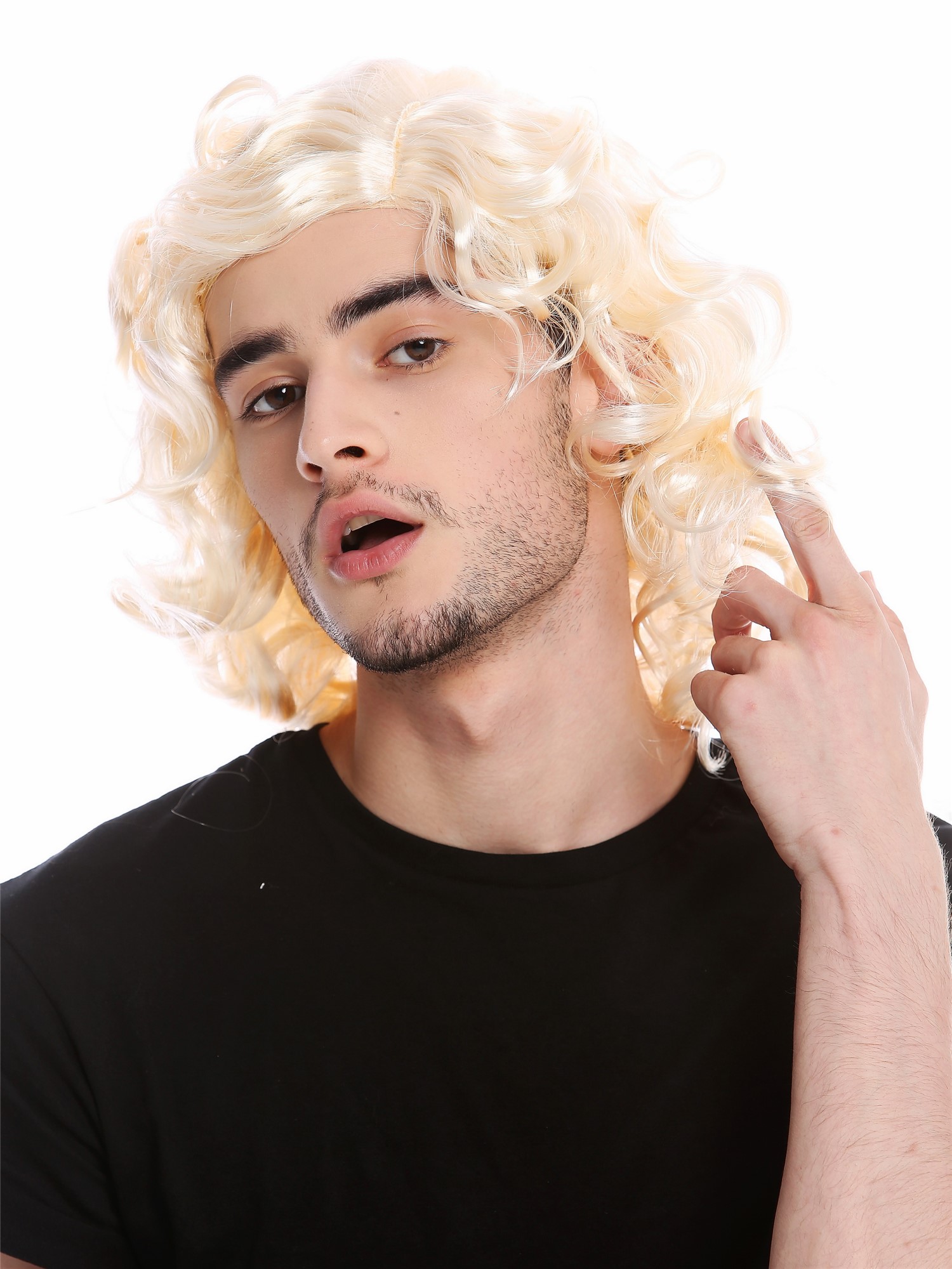 3750-P88 Halloween Wig blond Men Women Gigolo 70ies Popstar Dancer Playboy, front view, WIG ME UP: Your Perücken Online Shop Party Wig, Unisex, Blonde, wavy, shoulder-length