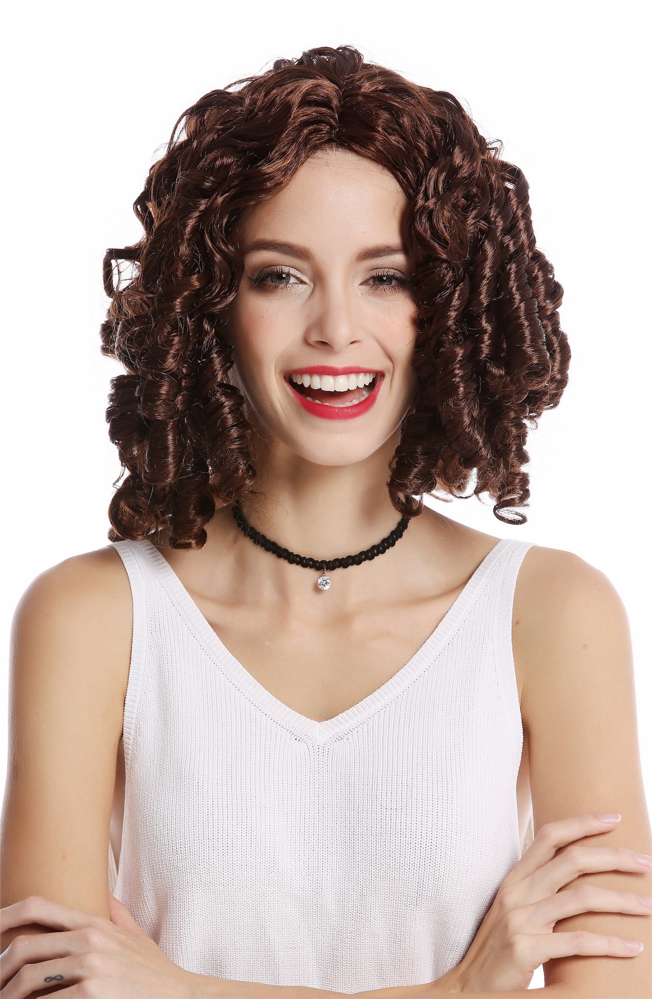 günstige Party Perücke, Perücke Korkenzieher-Locken Braun Rokoko 91308-P33, Ansicht 3, WIG ME UP: Ihr Perücken Online Shop lockige Party Perücke Braun schulterlange Haare für Damen