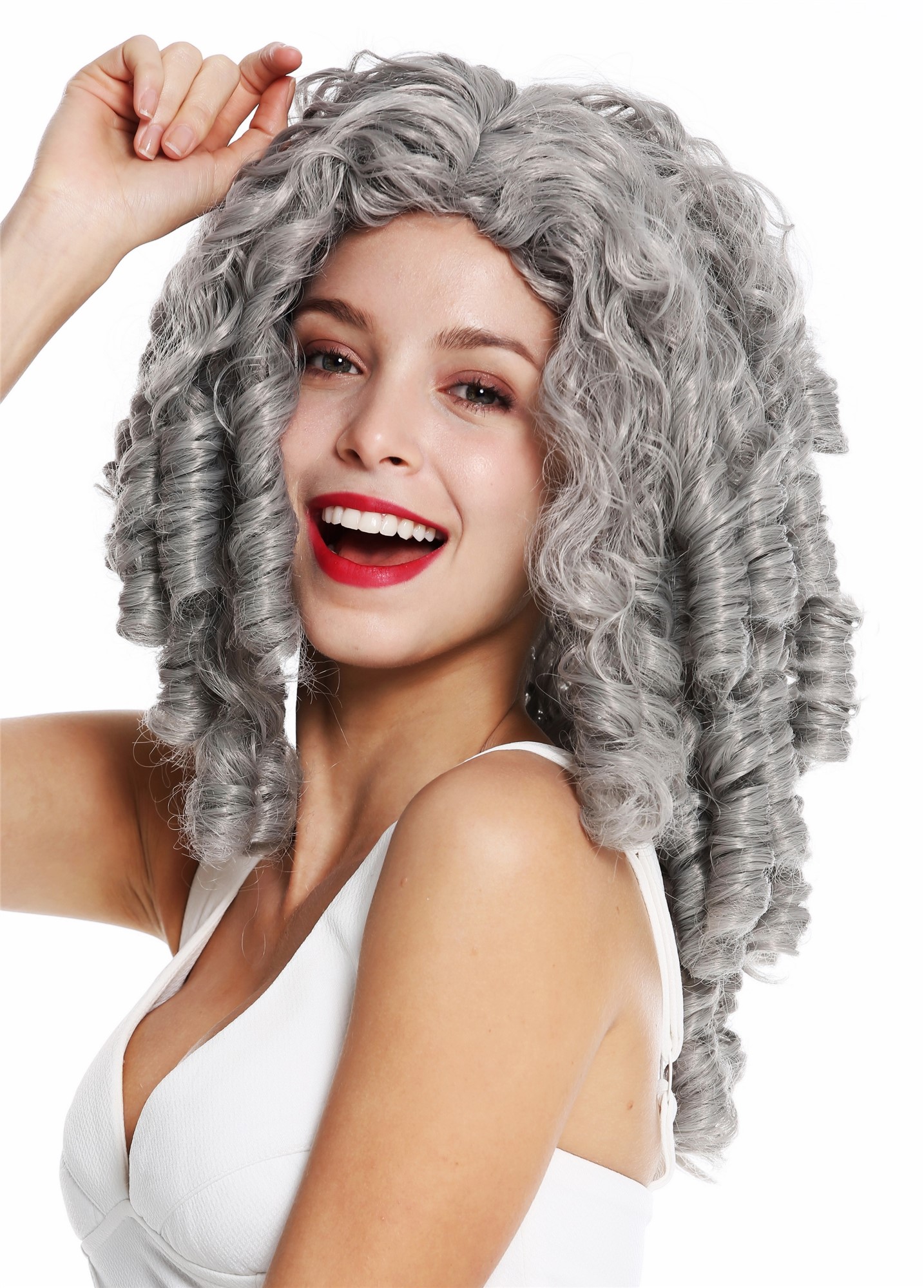 Lady wig Halloween Baroque Gothic Lolita ringlets curls long grey gray 91056, view 2, WIG ME UP: Your Perücken Online Shop Party Wig, Ladies, matte gray, curled, long