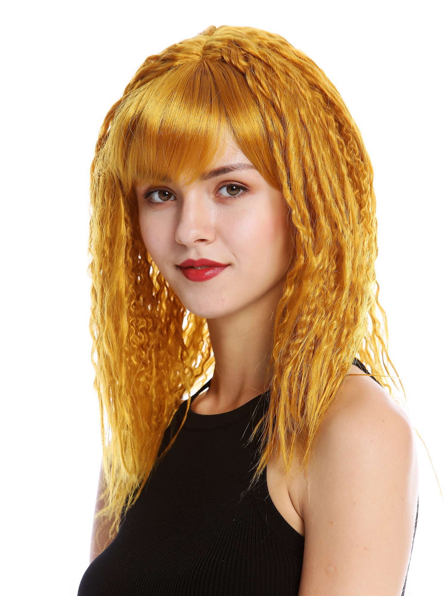hochwertige Qualitätsperücken, Perücke Locken Gekreppt Volumen Pony Kupferblond Blond DW90-144, Ansicht 4, WIG ME UP: Ihr Perücken Online Shop lockige Tressen-Perücke Kupferblond lange Haare für Damen