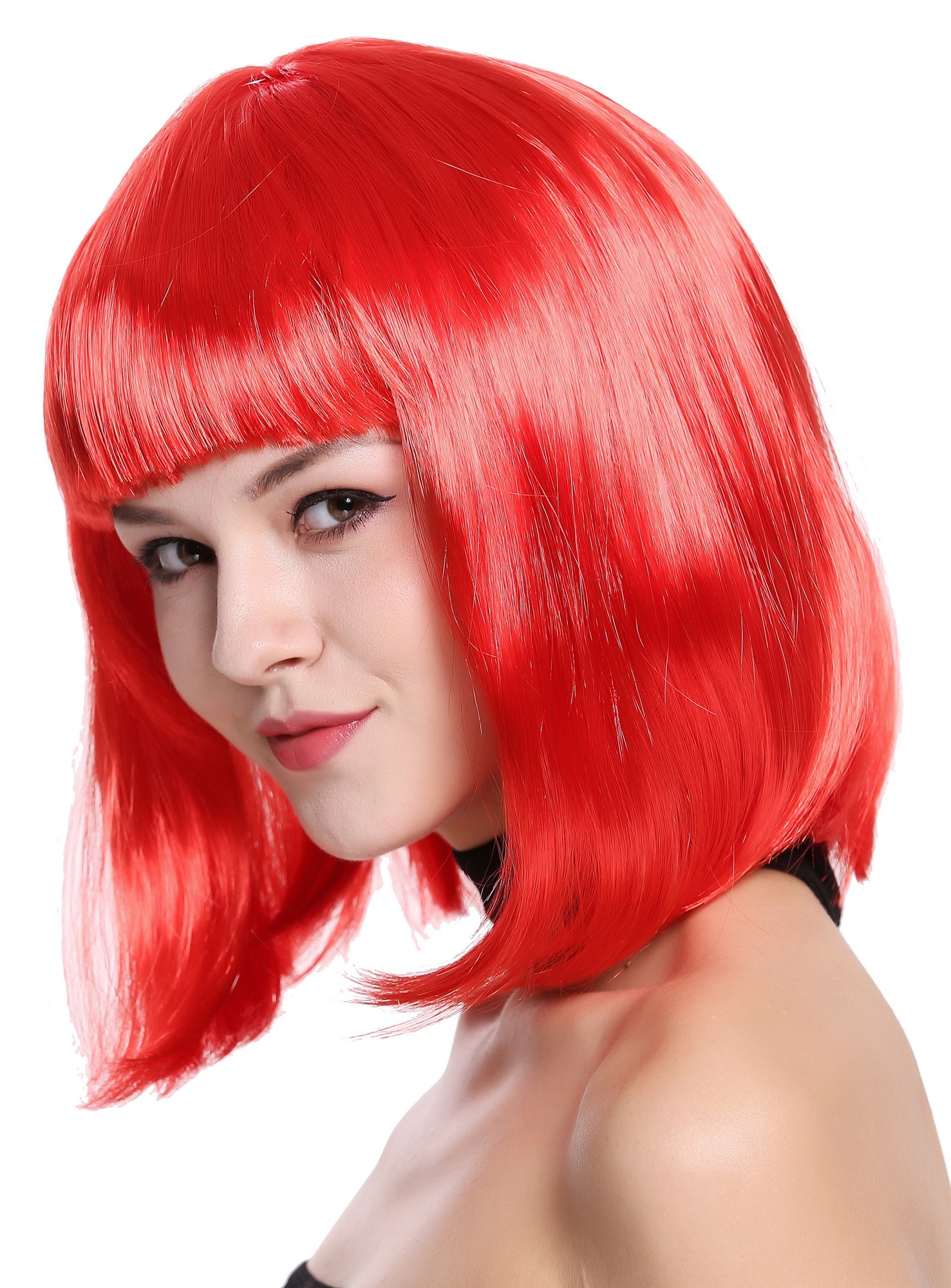 günstige Party Perücke, Perücke Bob-Frisur Longbob glatt Pony Rot 0073-3-PC13, Ansicht 4, WIG ME UP: Ihr Perücken Online Shop glatte Party Perücke Rot schulterlange Haare für Damen