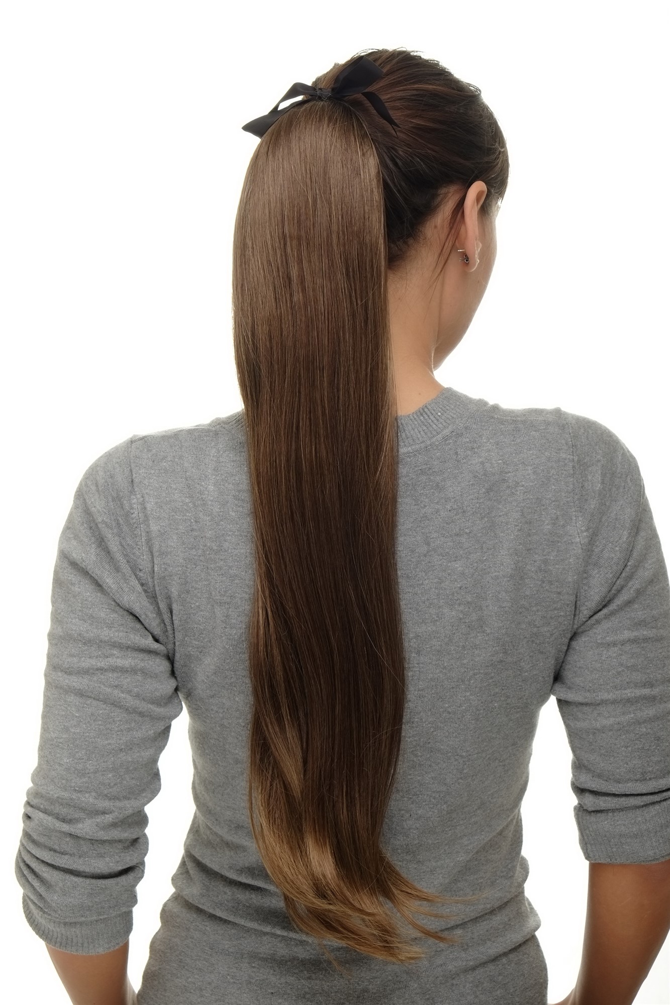 Hairpiece PONYTAIL (comb & ribbon wrap-around system) extension full volume long straight brown, view 2, WIG ME UP: Your Perücken Online Shop Ponytails, medium brown-light brown mix, straight, long