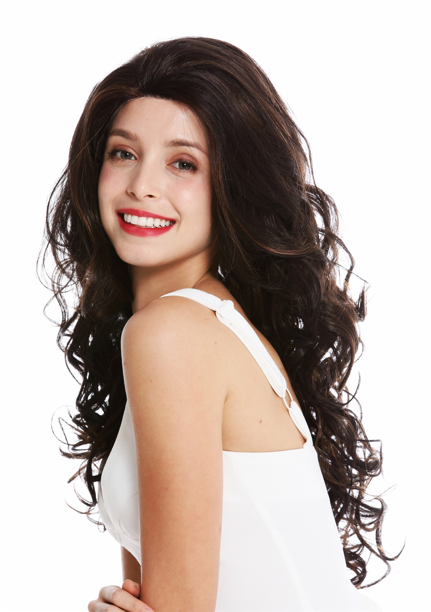 Lady wig lace front long voluminous curly brown copper brown highlights VK-26-LF, view 3, WIG ME UP: Your Perücken Online Shop Quality Wigs, Ladies, brown mix, curled, long