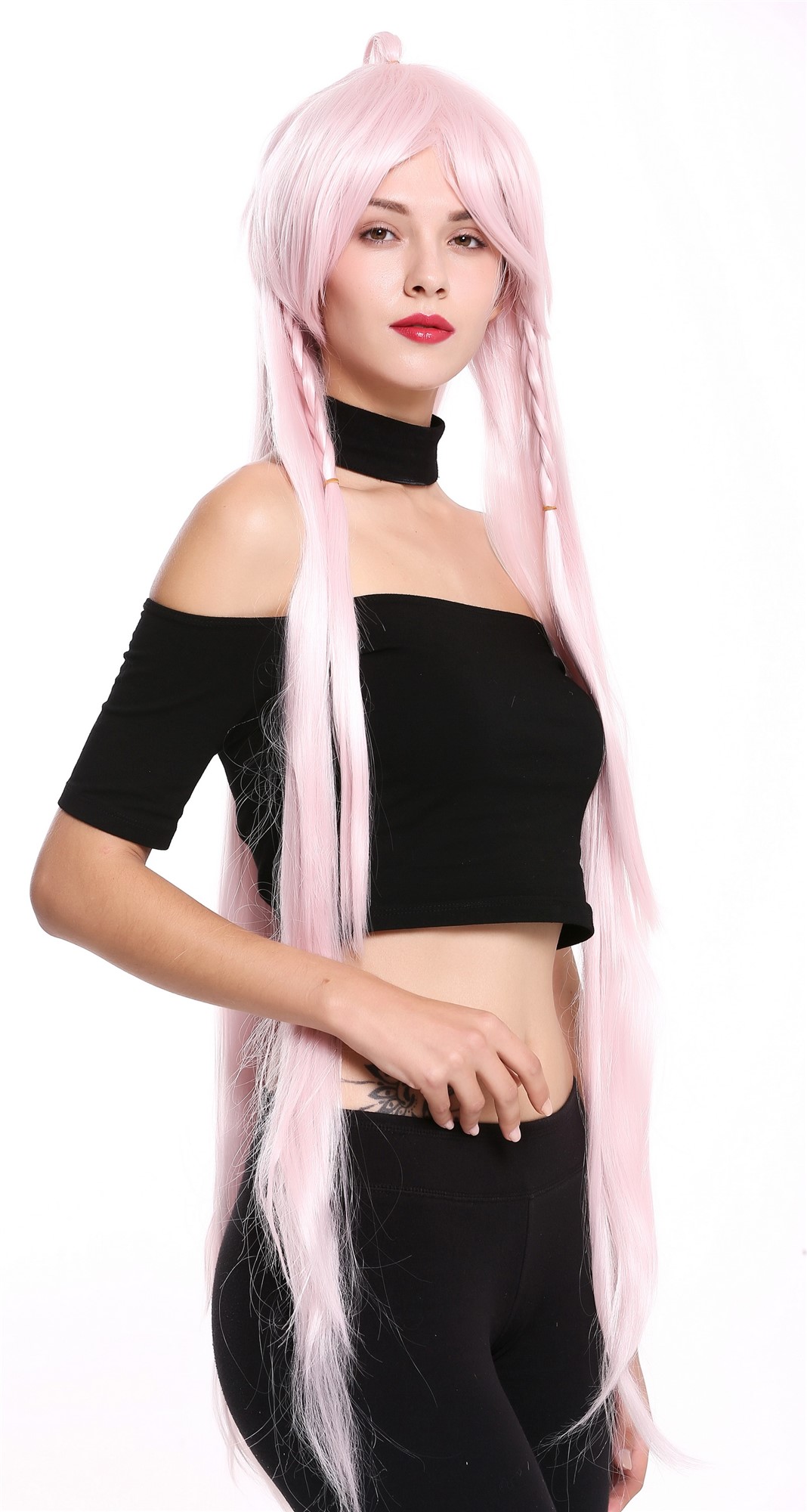 Lady Women Cosplay Wig very long layered braided pigtails light pink YZF-7183, view 2, WIG ME UP: Your Perücken Online Shop Quality Wigs, Ladies, light pink, Braided, very long