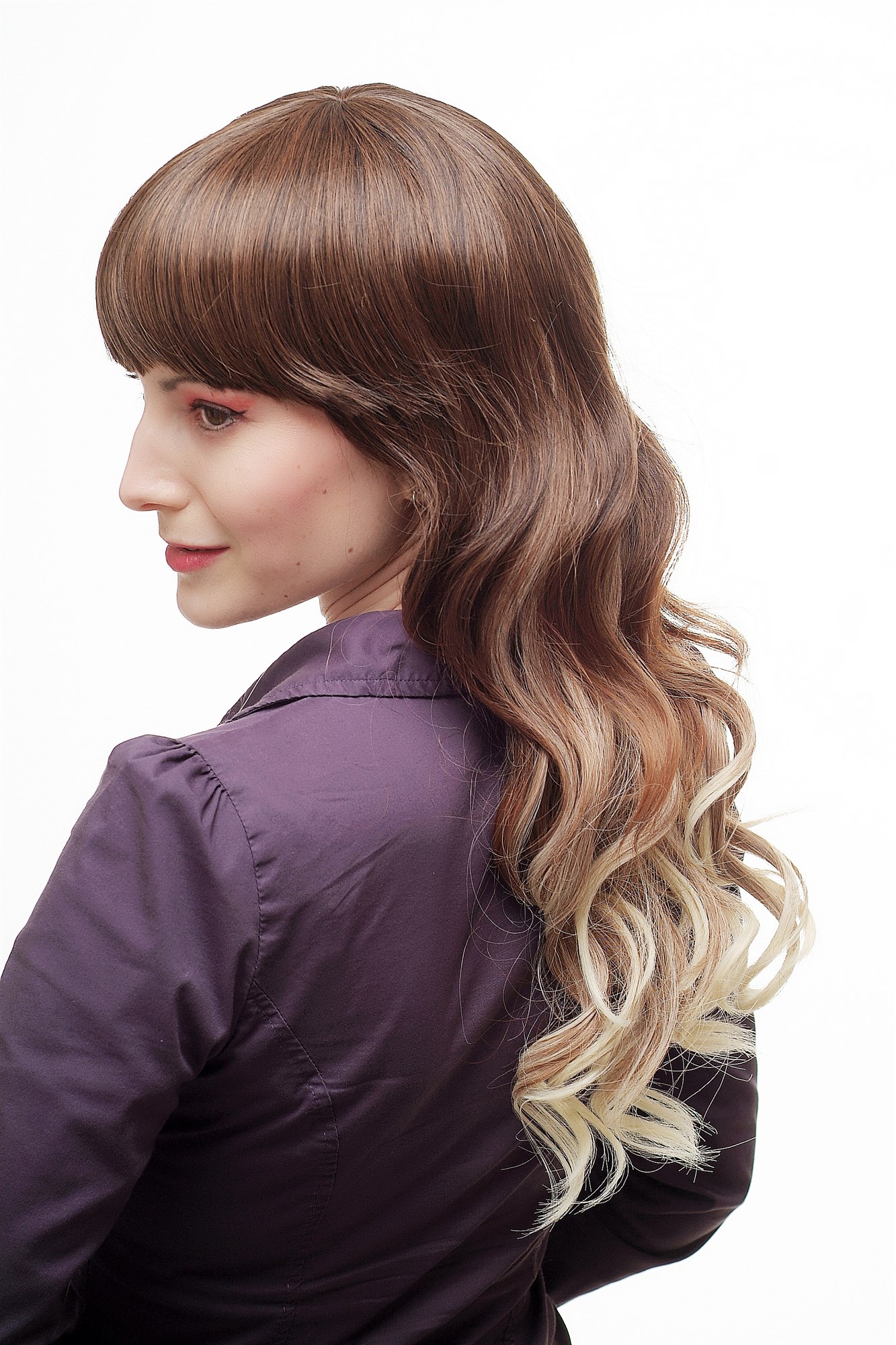 hochwertige Qualitätsperücken, Perücke Ombre Vierfarbig Braun Hellblond SA060-30T613-H6T30, Ansicht 3, WIG ME UP: Ihr Perücken Online Shop wellige Tressen-Perücke mit Kopfhaut-Imitat Braun-Blond-Mix lange Haare für Damen