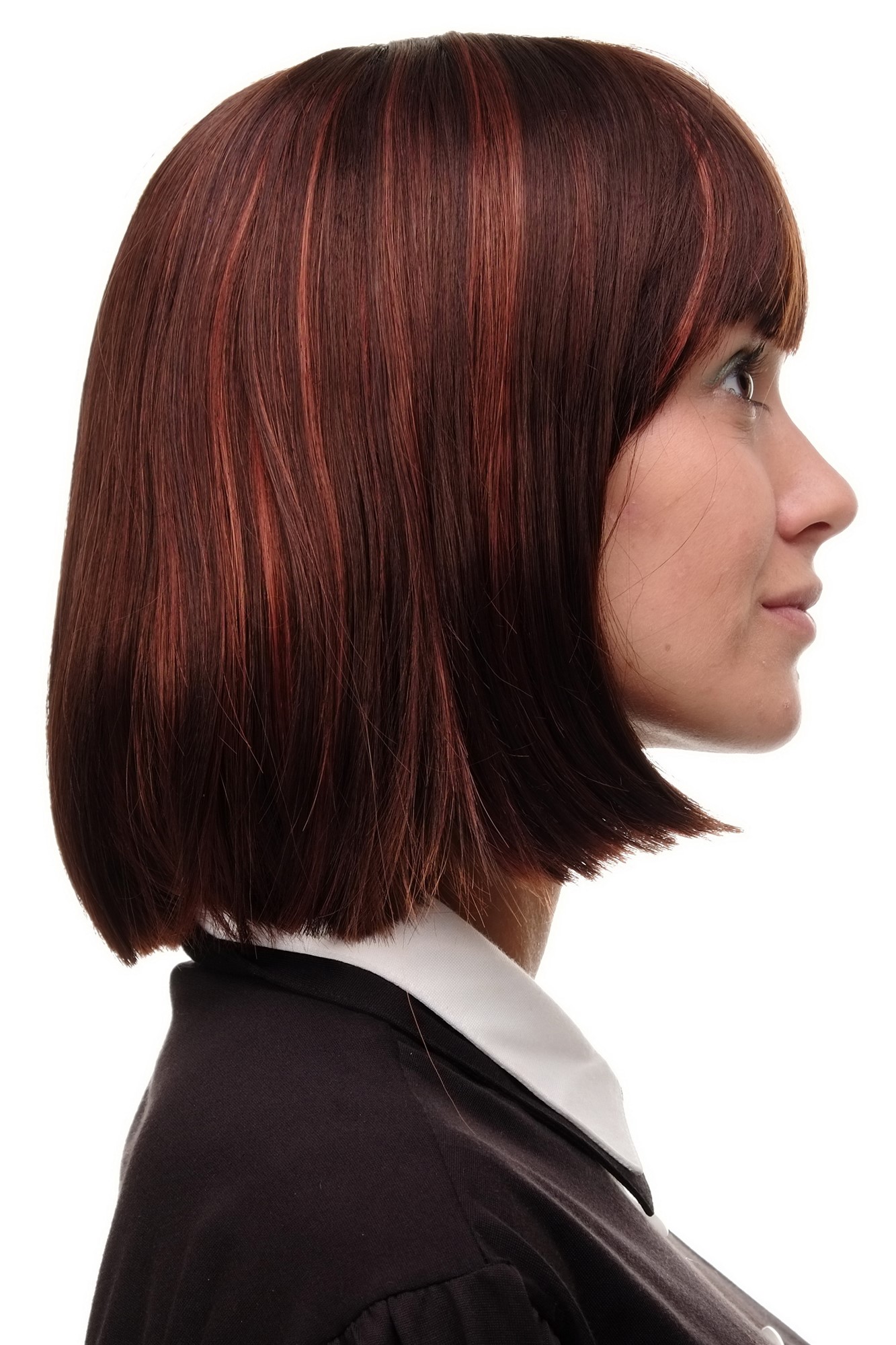hochwertige Qualitätsperücken, Perücke Damen Bobfrisur Long Bob Pony glatt Braun-Rot-Mix 7803-33A/130, Ansicht 3, WIG ME UP: Ihr Perücken Online Shop glatte Tressen-Perücke mit Kopfhaut-Imitat Braun-Rot-Mix kurze Haare für Damen