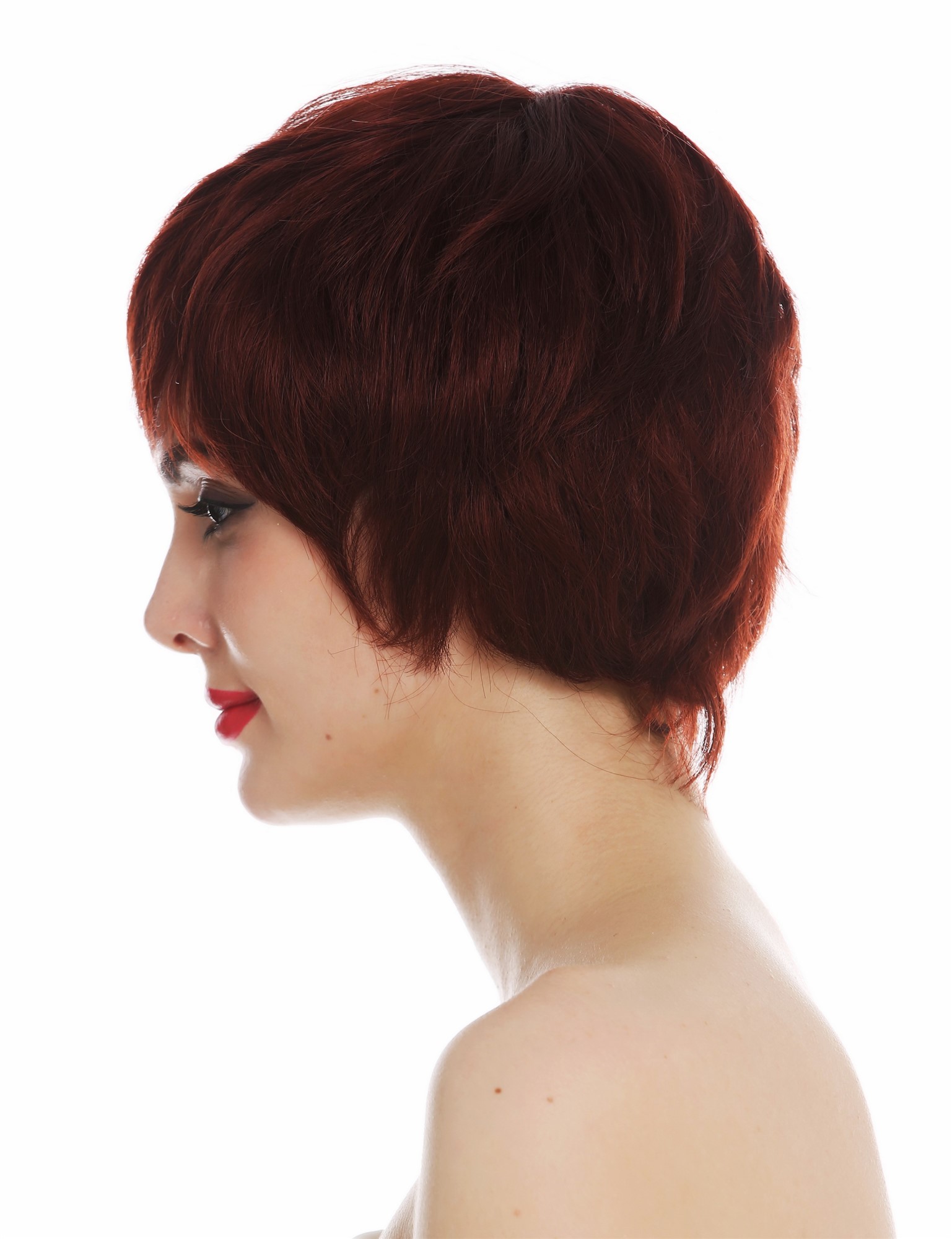 hochwertige Qualitätsperücken, Perücke Voll Mono handgeknüpft Pixie Bubikopf Rot Rotbraun DW-1682-FHT-131, Ansicht 4, WIG ME UP: Ihr Perücken Online Shop glatte Tressen-Perücke Rotbraun kurze Haare für Unisex
