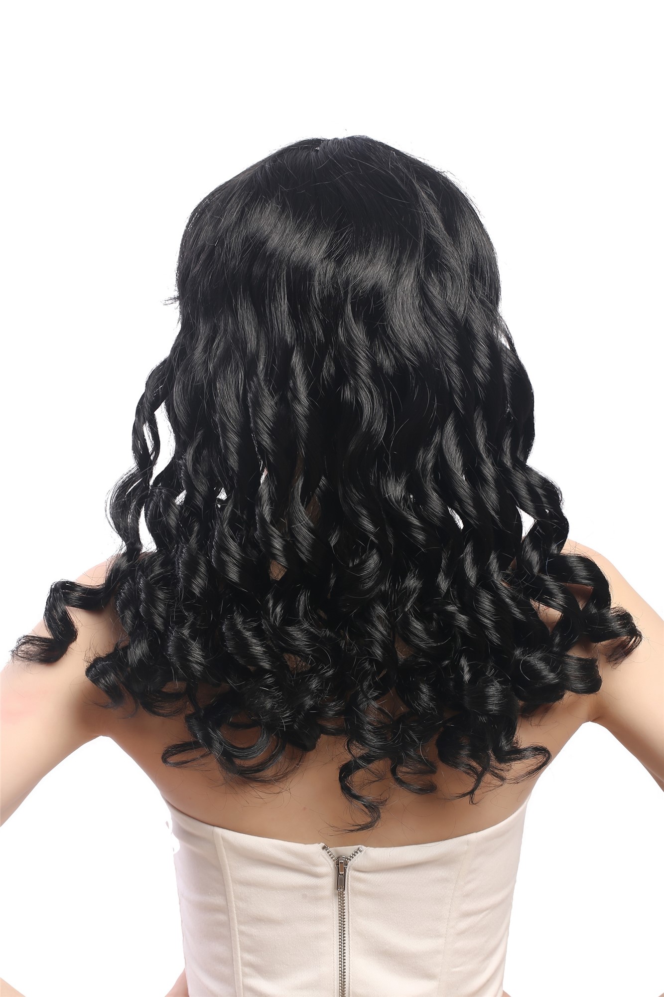 Lady Party Wig Halloween Gothic long baroque colonial romantic corkscrew curls coils bangs black, view 3, WIG ME UP: Your Perücken Online Shop Party Wig, Ladies, Black, curled, long