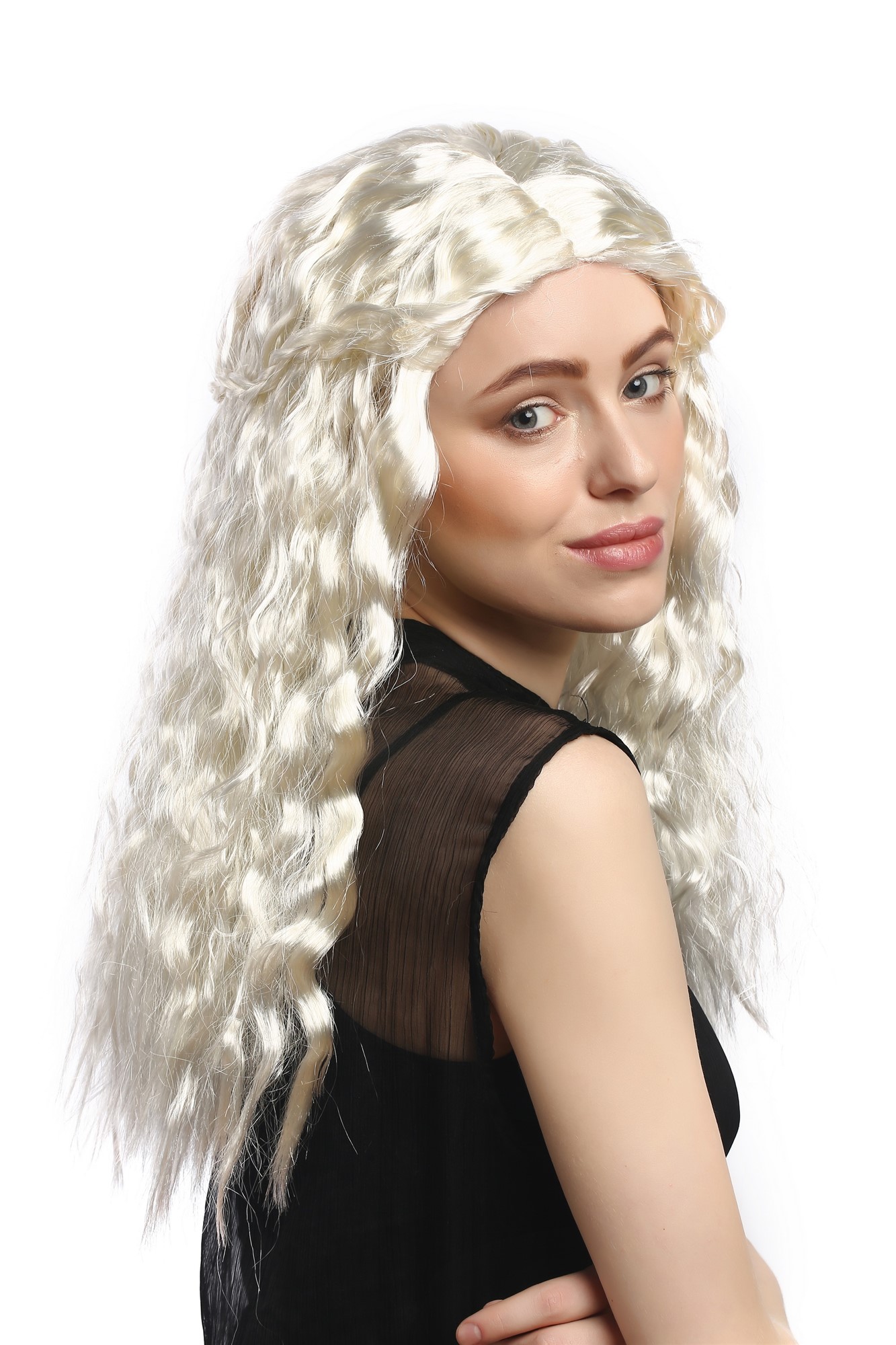 Lady Party Wig Halloween platinum blond braided volume long kinked curls 31807, view 3, WIG ME UP: Your Perücken Online Shop Party Wig, Ladies, Blonde, Braided, long
