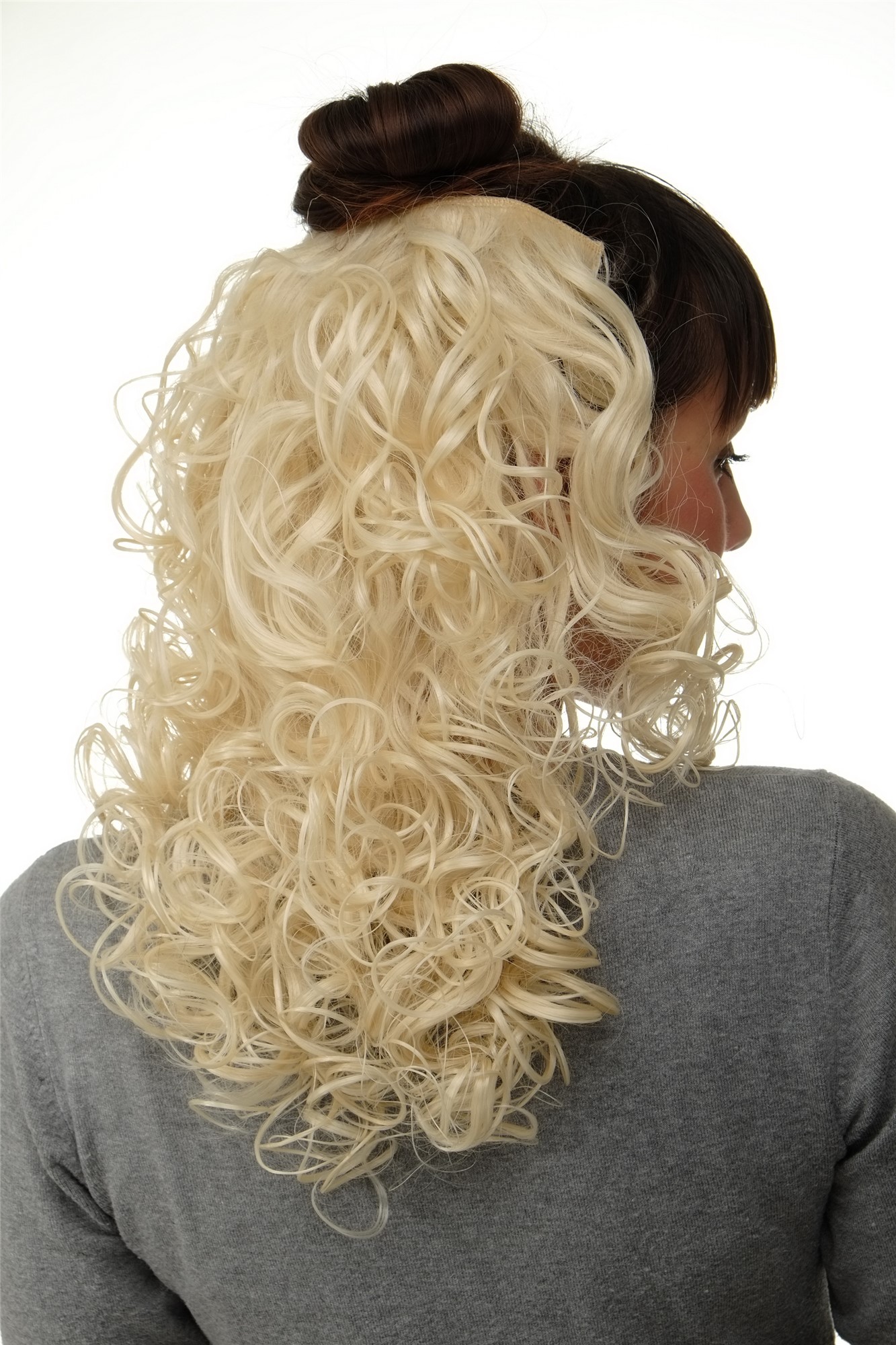 Haarteil 7 Clips Haarverlängerung Halbperücke Locken Platinblond H9312-613, Ansicht 4, WIG ME UP: Ihr Perücken Online Shop lockige Halbperücke Platinblond 40 cm lang