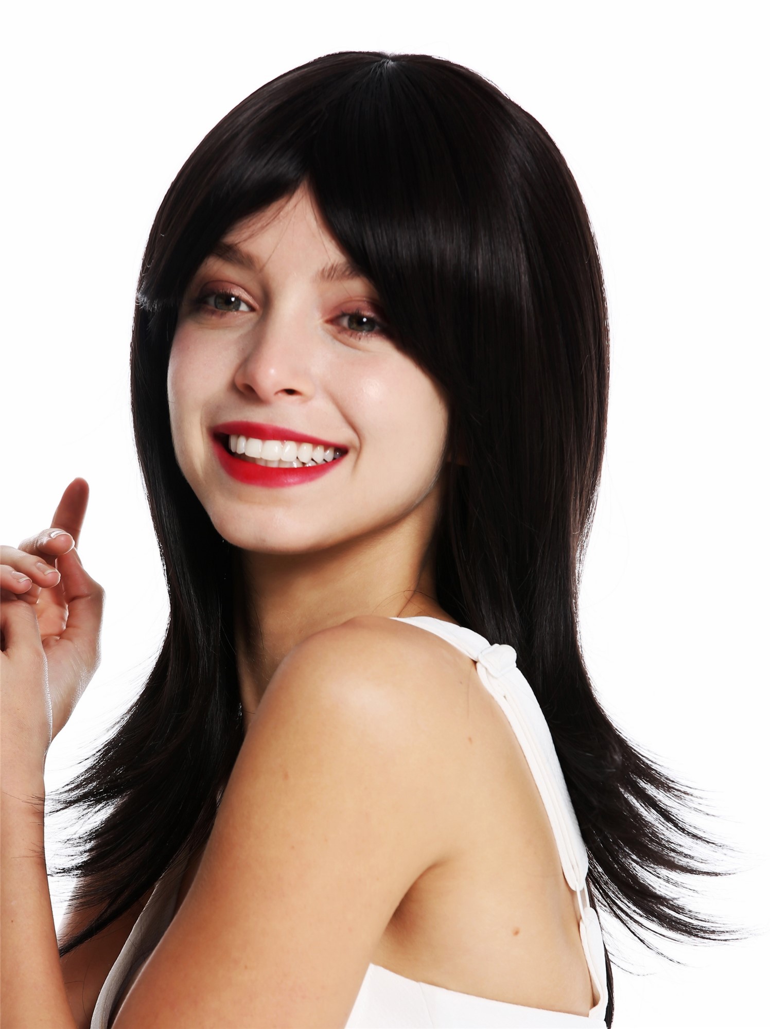 Women's wig lady medium long sleek straight waved tips dark brown vw53, front view, WIG ME UP: Your Perücken Online Shop Quality Wigs, Ladies, dark brown, straight, long