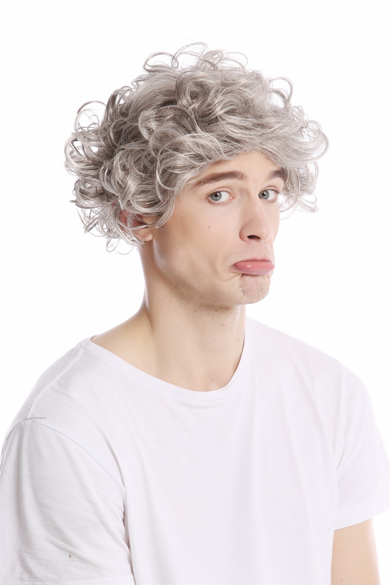 hochwertige Qualitätsperücken, Perücke kurz wild Locken grau meliert GFW963-51, Ansicht 4, WIG ME UP: Ihr Perücken Online Shop lockige Tressen-Perücke Hellgrau kurze Haare für Herren