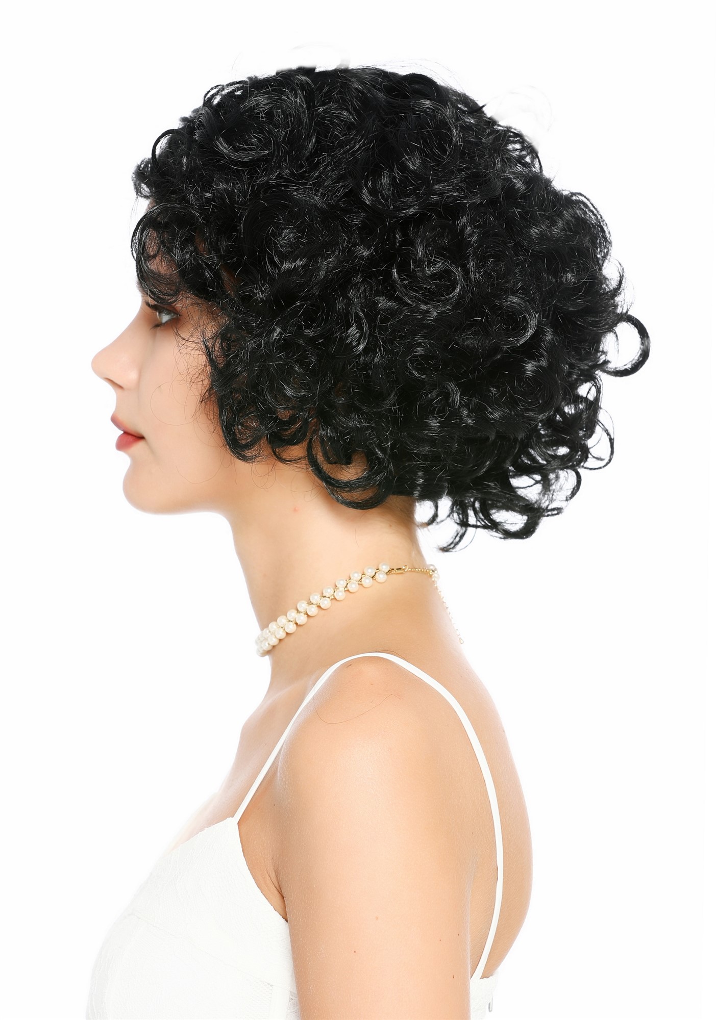 lockige Party-Perücke Schwarz 30 cm lange Perücke für Damen