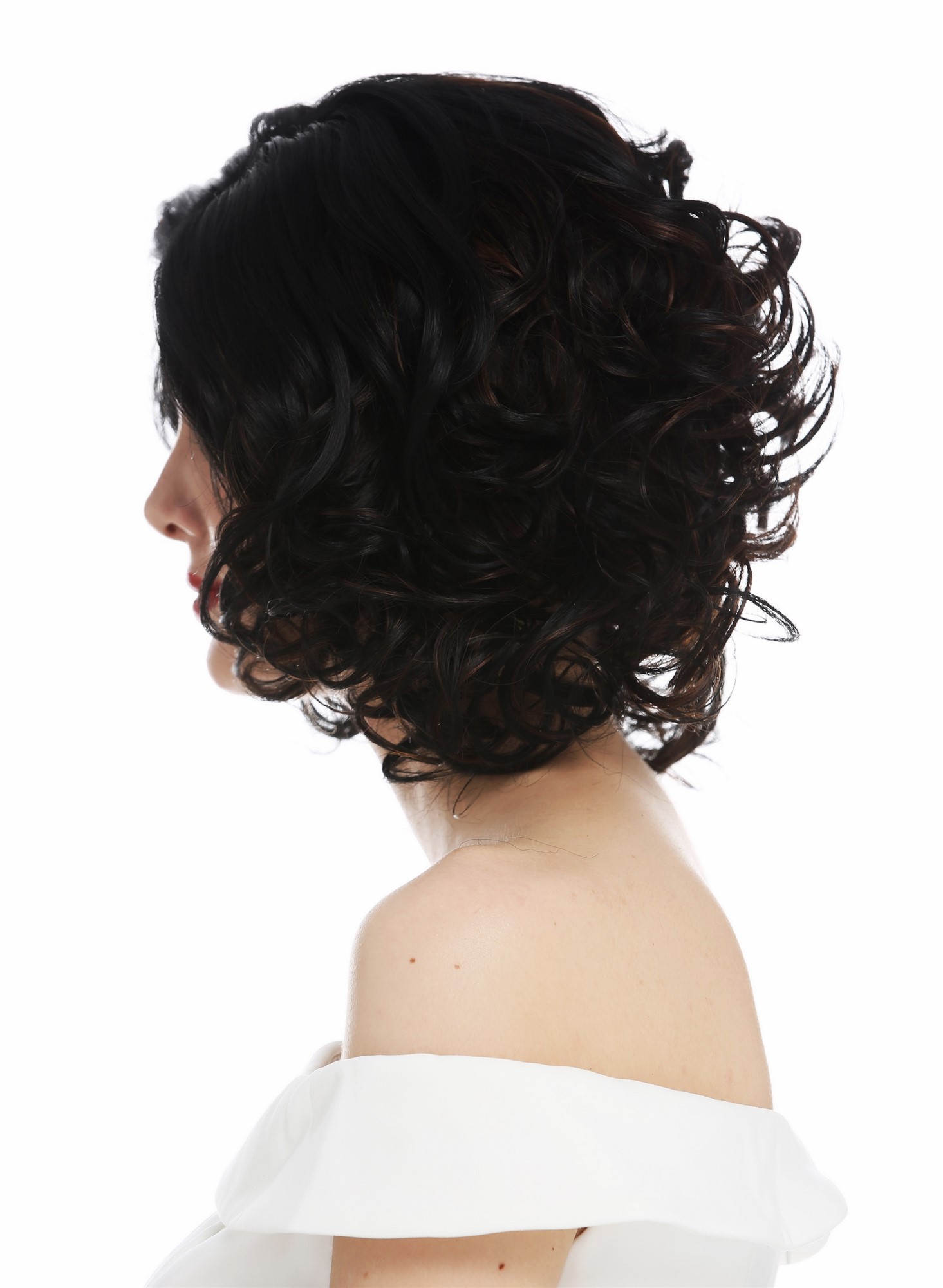 hochwertige Qualitätsperücken, Perücke Lace-Front Teil-Mono schulterlang Locken Schwarz Kupferbraun ALI-MF, Ansicht 4, WIG ME UP: Ihr Perücken Online Shop lockige Tressen-Perücke mit Front-Lace Schwarz-Braun-Mix kurze Haare für Damen