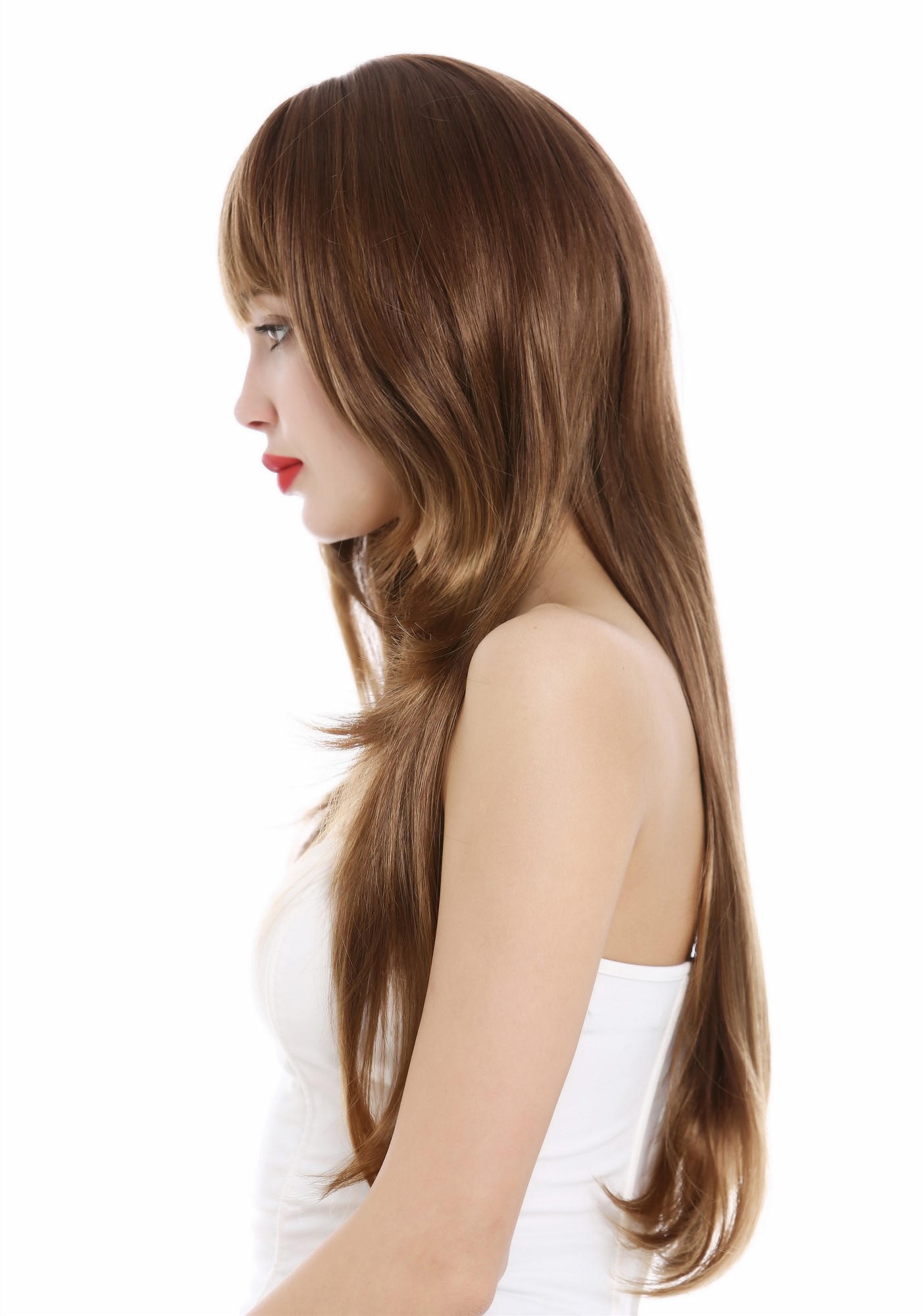 hochwertige Qualitätsperücken, Perücke lang glatt gestuft Rotbraun Blond Gesträhnt VK-43-33T27, Ansicht 3, WIG ME UP: Ihr Perücken Online Shop glatte Tressen-Perücke mit Kopfhaut-Imitat Braun-Blond-Mix sehr lange Haare für Damen