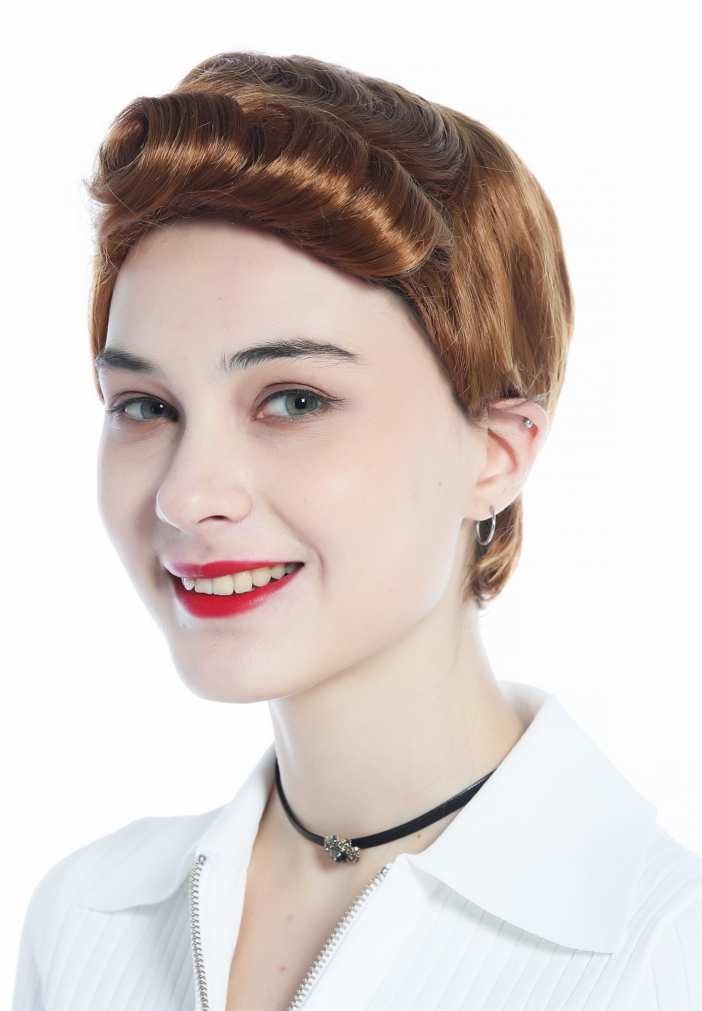 DW3333-27 Wig Men Women unisex short straight curled quiff strawberry blond, view 6, WIG ME UP: Your Perücken Online Shop Quality Wigs, Unisex, copper blonde, curled, short