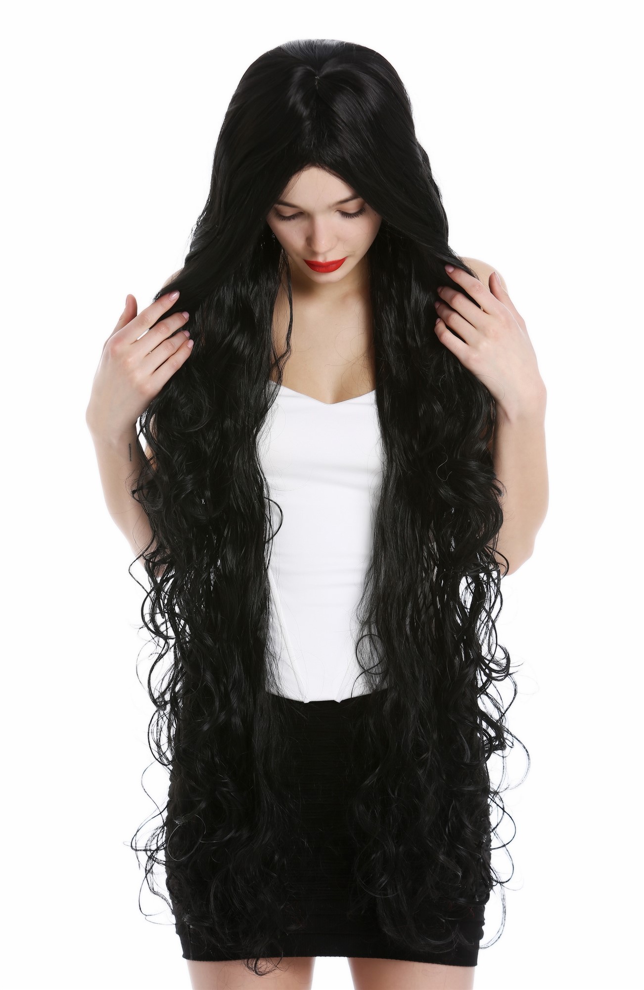 Lady wig extremely long wavy to slightly curled curls middle parting black VK-40, view 4, WIG ME UP: Your Perücken Online Shop Quality Wigs, Ladies, velvet black, wavy, very long