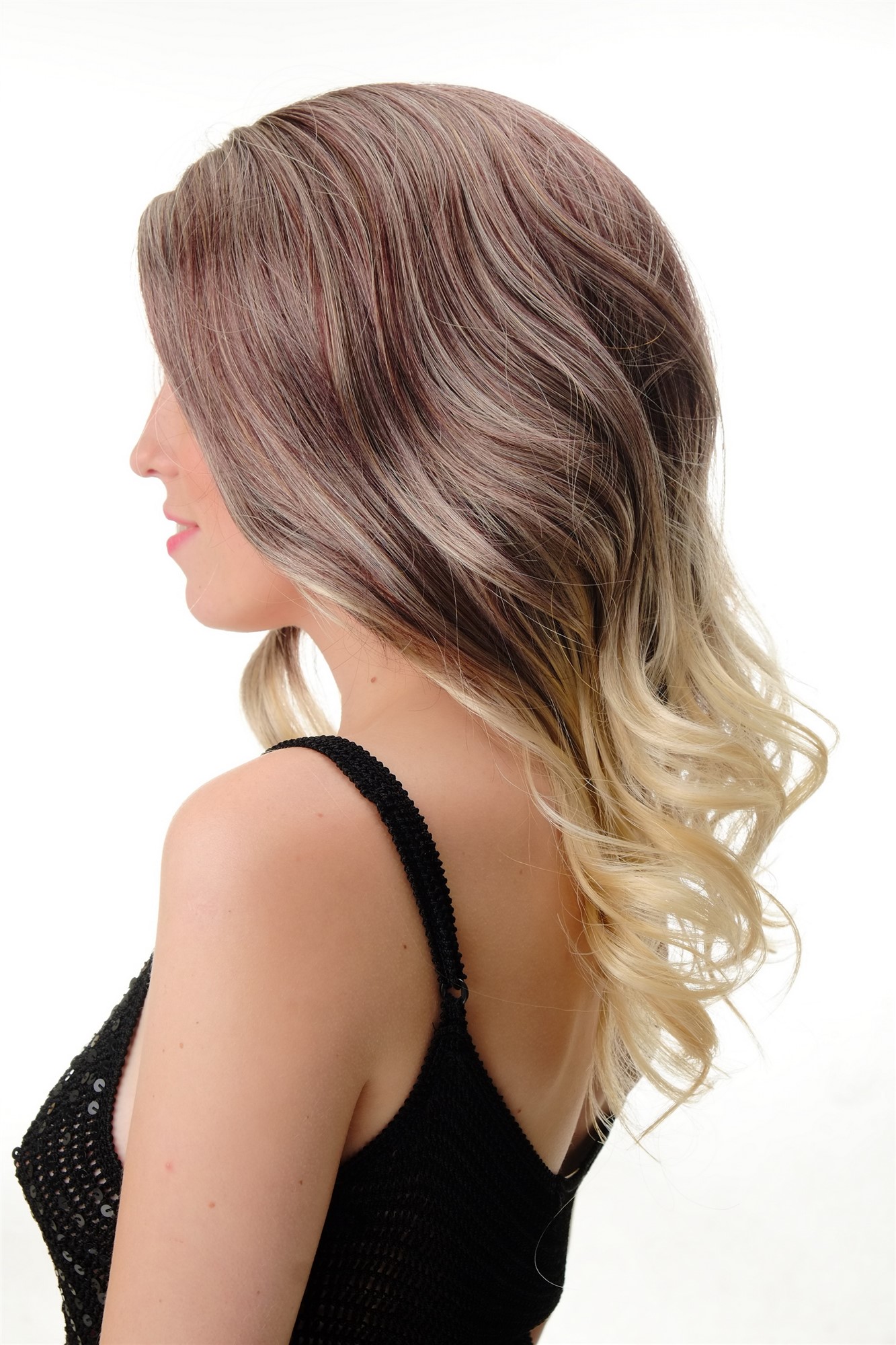 hochwertige Qualitätsperücken, Perücke Mittelscheitel braun lichtblonde gelockte Spitzen GFW2471-99JT613E, Ansicht 2, WIG ME UP: Ihr Perücken Online Shop lockige Tressen-Perücke mit Kopfhaut-Imitat Rotbraun-Lichtblond-Mix schulterlange Haare für Damen