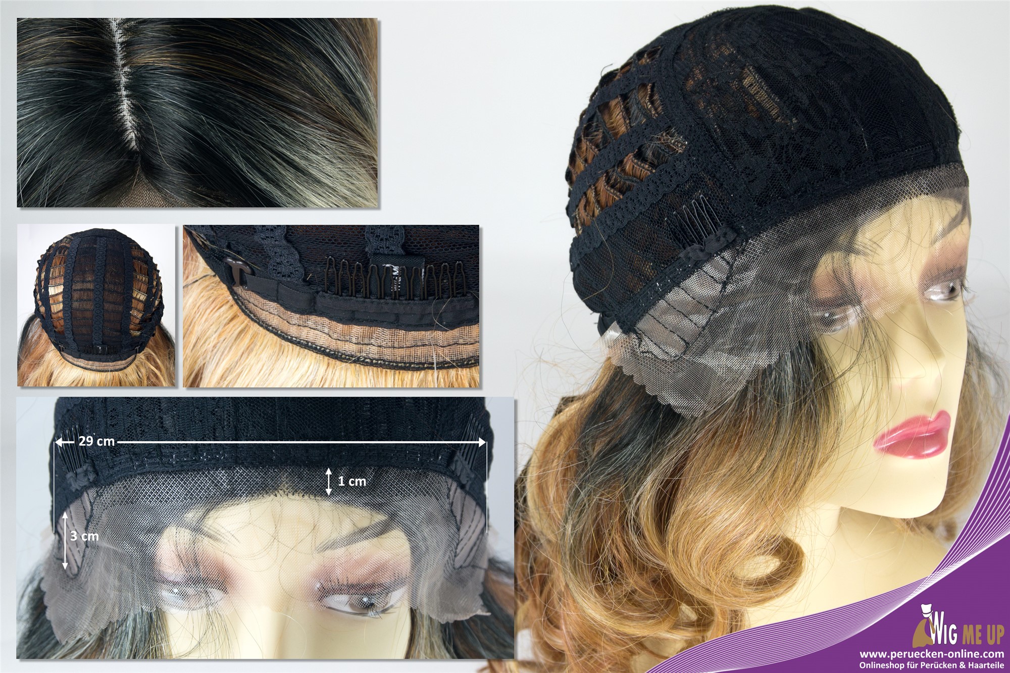 Lady wig lace front middle parting long curls Balayage black blonde platinum, view 5, WIG ME UP: Your Perücken Online Shop Quality Wigs, Ladies, copper blonde-platinum blonde-jet black mix, curled, long