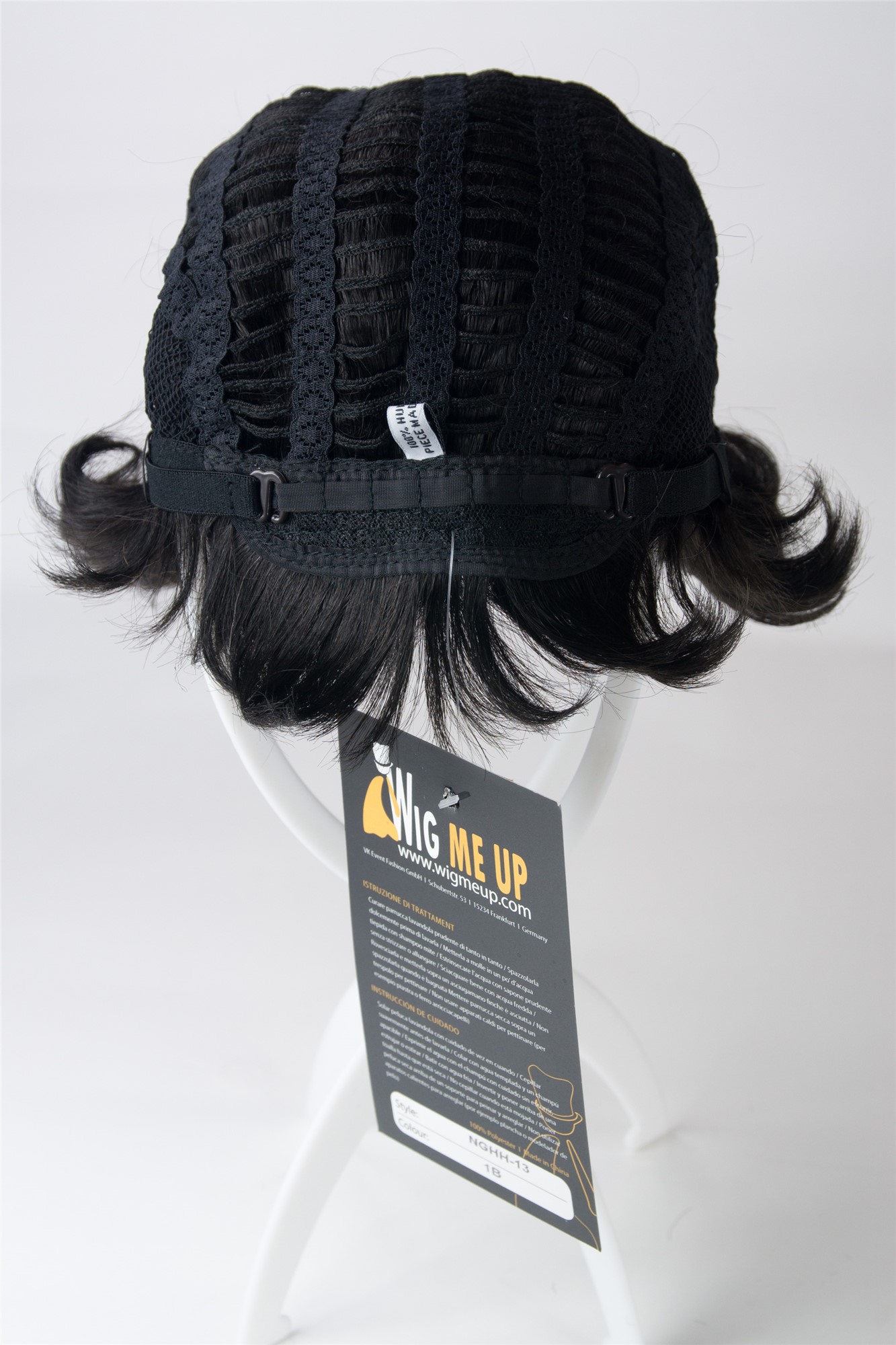 hochwertige Qualitätsperücken, Perücke Echthaar Herren Damen kurz schwarz NG-HH-13-1B, Ansicht 6, WIG ME UP: Ihr Perücken Online Shop wellige Tressen-Perücke 100% Echthaar Samtschwarz kurze Haare für Unisex