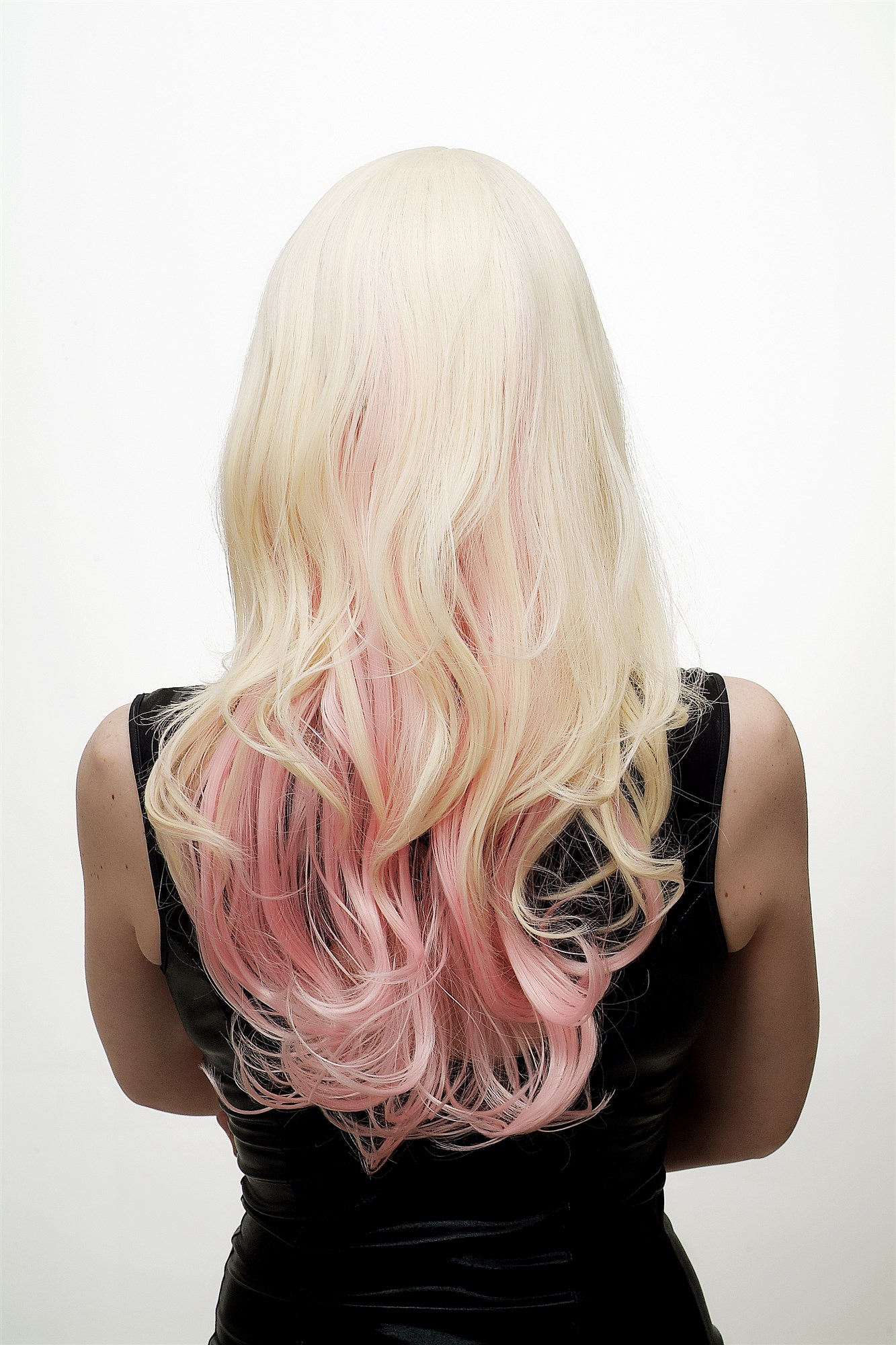 hochwertige Qualitätsperücken, Perücke Cosplay Platinblond Rosa SA054-T2333-613, Ansicht 4, WIG ME UP: Ihr Perücken Online Shop wellige Tressen-Perücke Rosa-Hellblond-Mix lange Haare für Damen