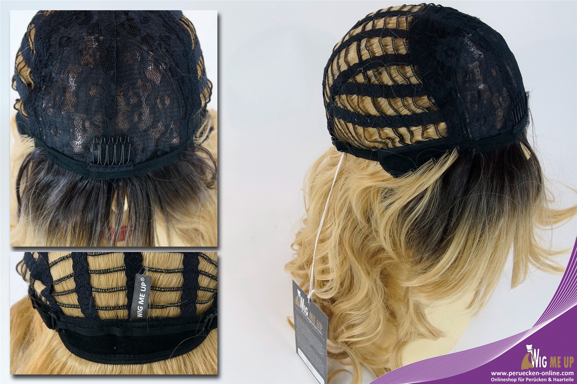 hochwertige Qualitätsperücken, Perücke lang Locken gestuft Ombre Dunkelbraun Blond TYS-1071-4BTT86, Ansicht 7, WIG ME UP: Ihr Perücken Online Shop lockige Tressen-Perücke mit Kopfhaut-Imitat Braun-Blond-Mix lange Haare für Damen