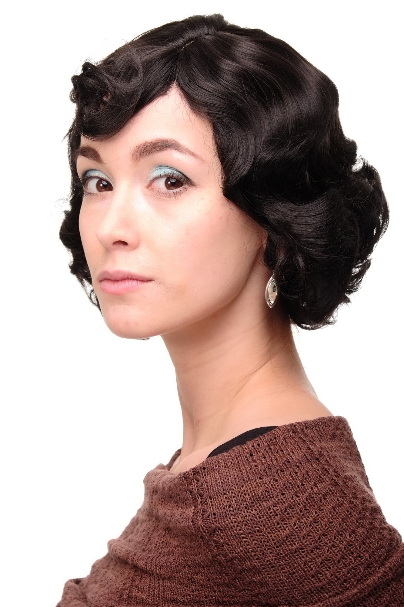 Lady  Wig Short Bob 20s 30s Twenties Movie Star Diva Charleston Swing Style Wave Dark Brown, front view, WIG ME UP: Your Perücken Online Shop Quality Wigs, Ladies, dark brown, wavy, short