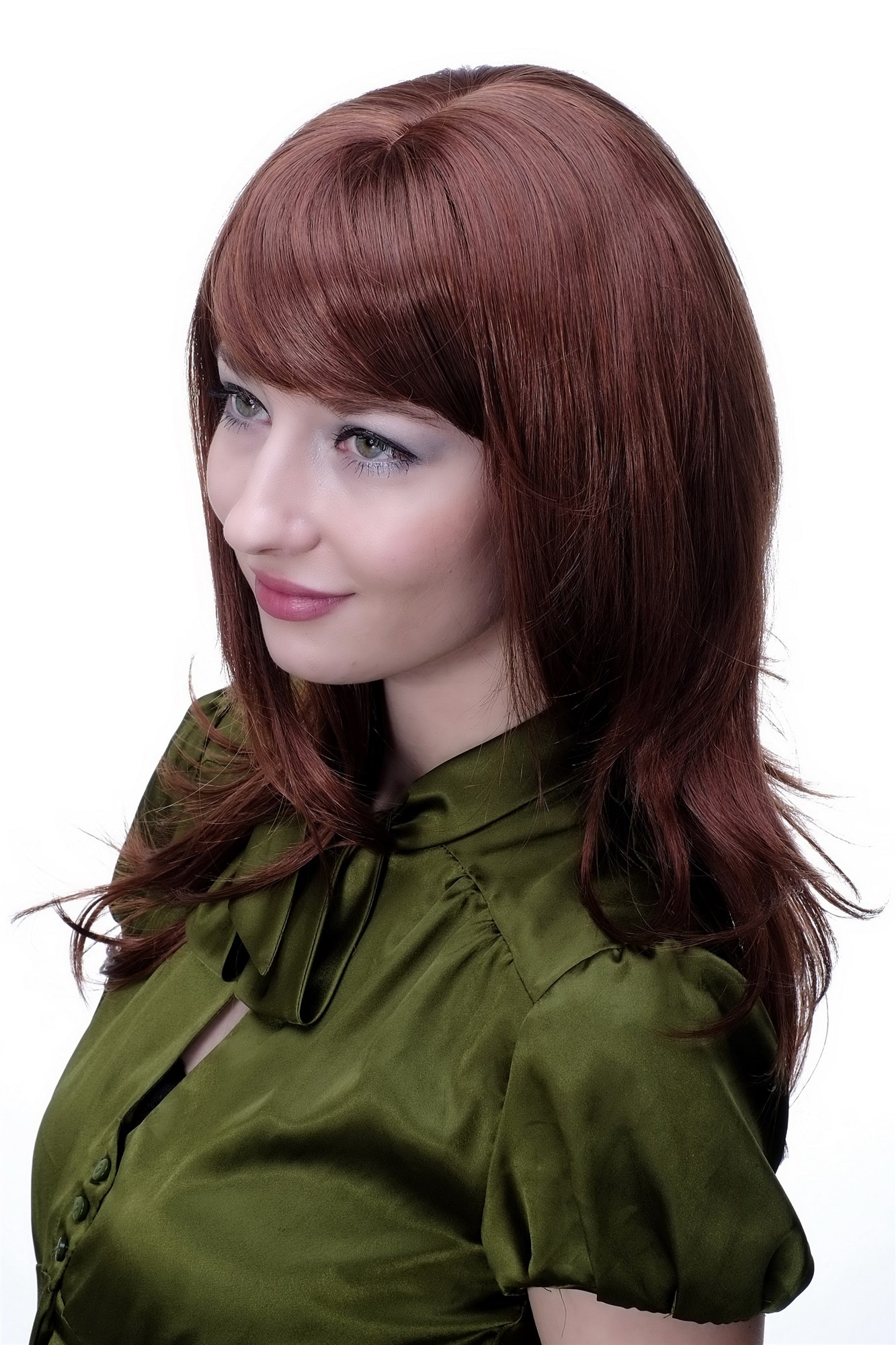 Lady wig women mixed brown & copper red auburn long wavy fringe bangs 4038, view 2, WIG ME UP: Your Perücken Online Shop Quality Wigs, Ladies, red-brown mix, straight, long