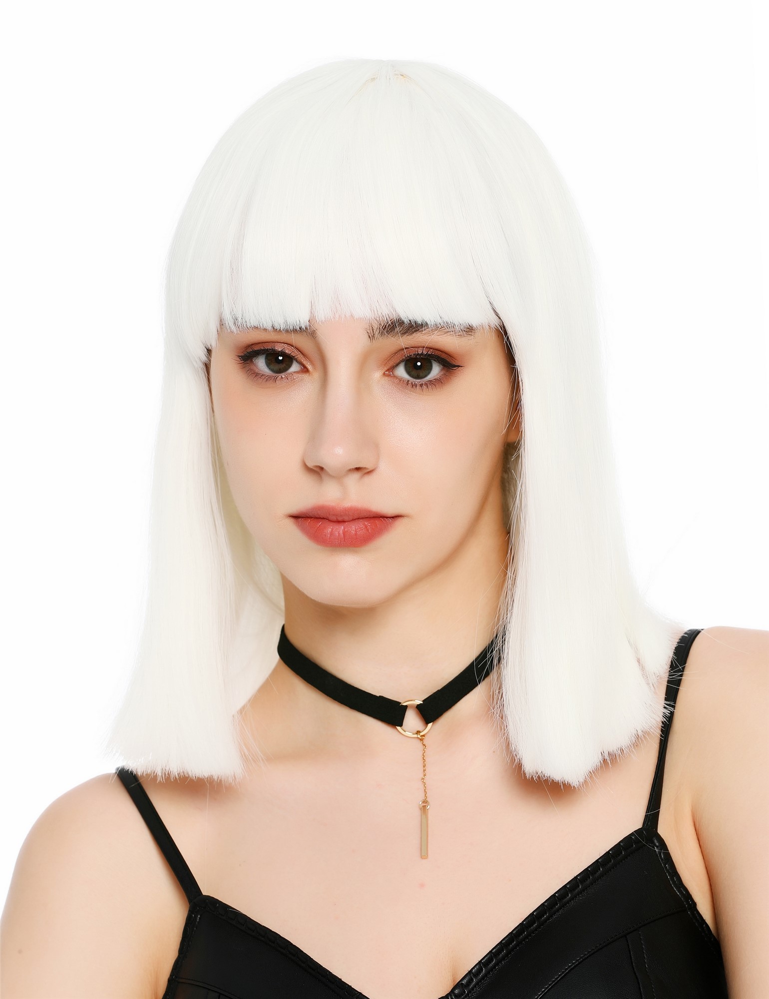 Damenperücke schulterlang blunt cut glatt breiter Pony Disco Weiß SZL1498-FHY60
